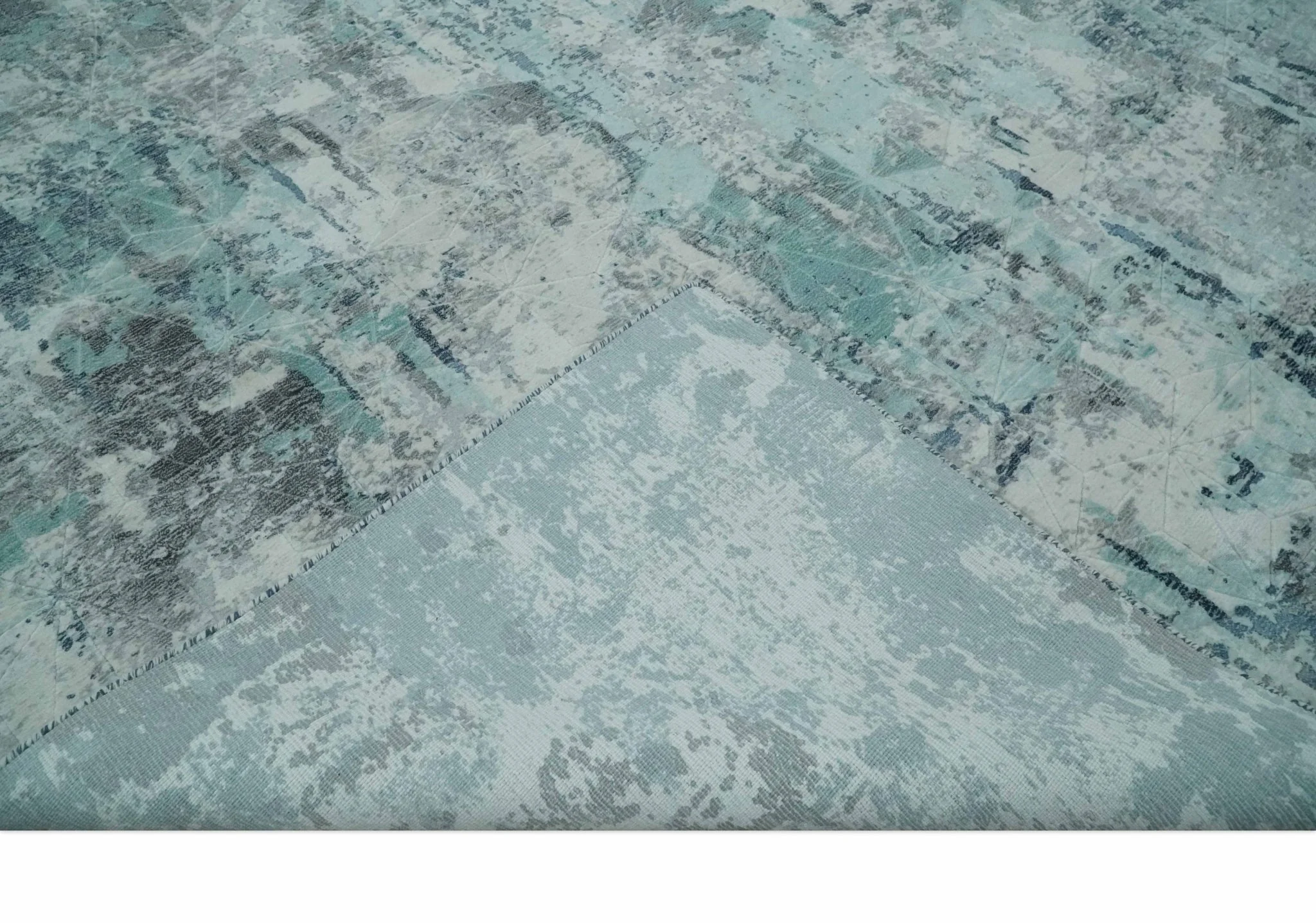 8x10 Ivory, Silver and Teal Modern Abstract Hand Loomed Blended wool and Art silk Area Rug - Image 7