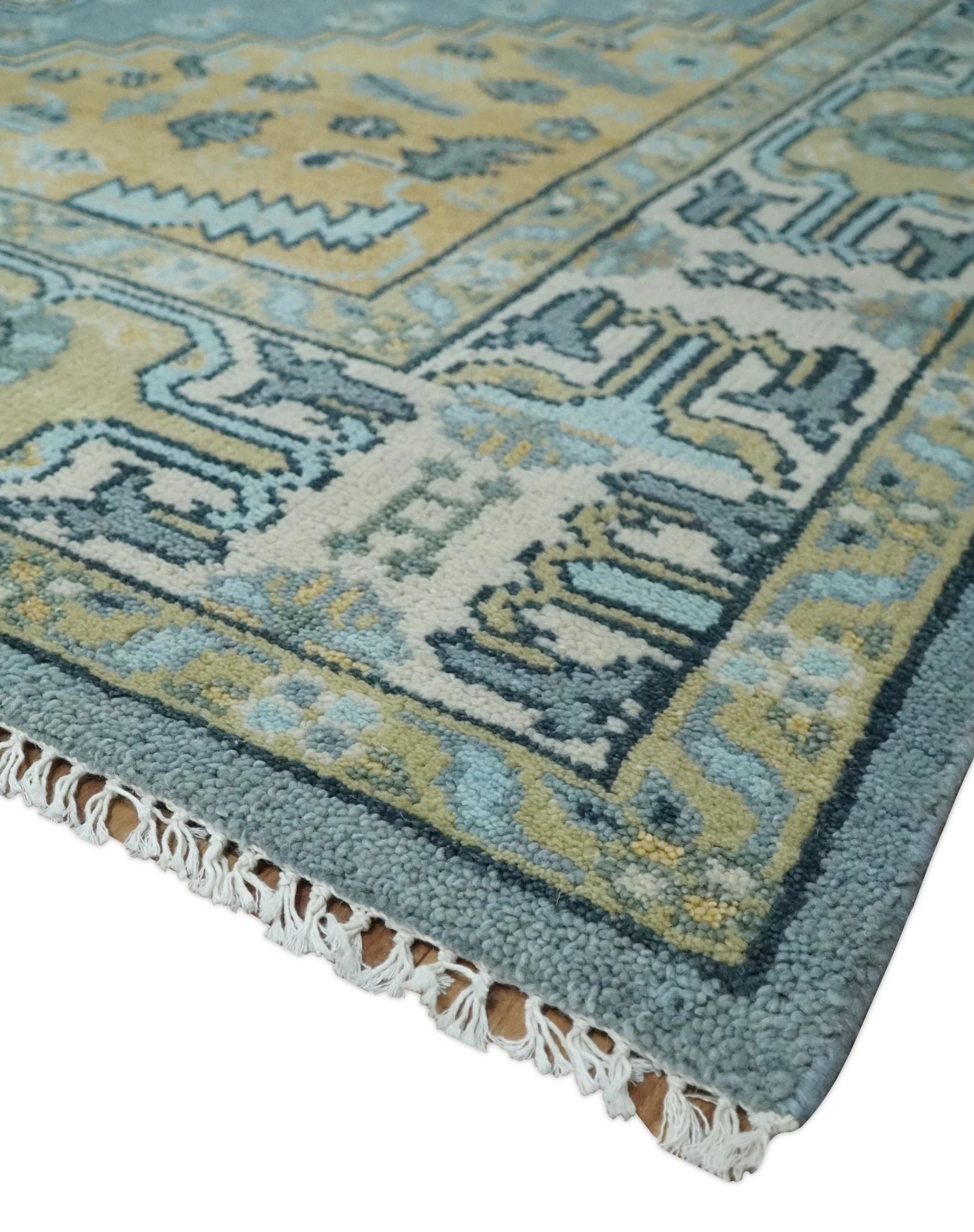 8x10 Ivory, Blue and Beige Heriz Serapi Traditional  Persian Antique Hand Knotted Wool Area Rug | TRDCP1117810 - Image 5