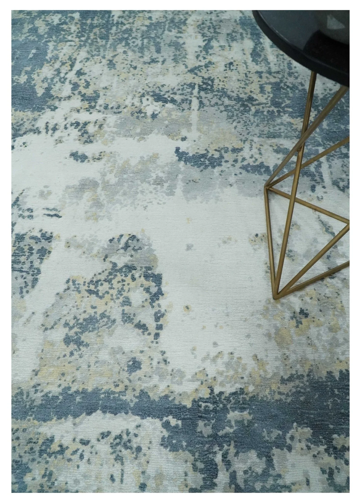 8x10 Ivory, Teal and Beige Modern Abstract Hand Loomed Blended wool and Art silk Area Rug - Image 2
