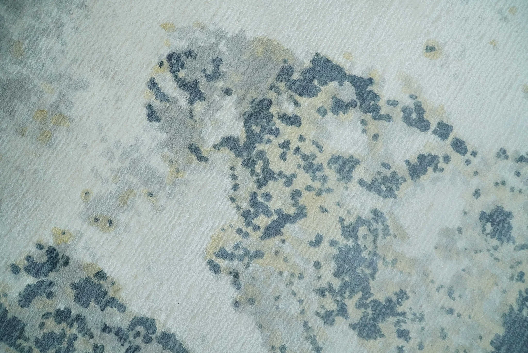 8x10 Ivory, Teal and Beige Modern Abstract Hand Loomed Blended wool and Art silk Area Rug - Image 4