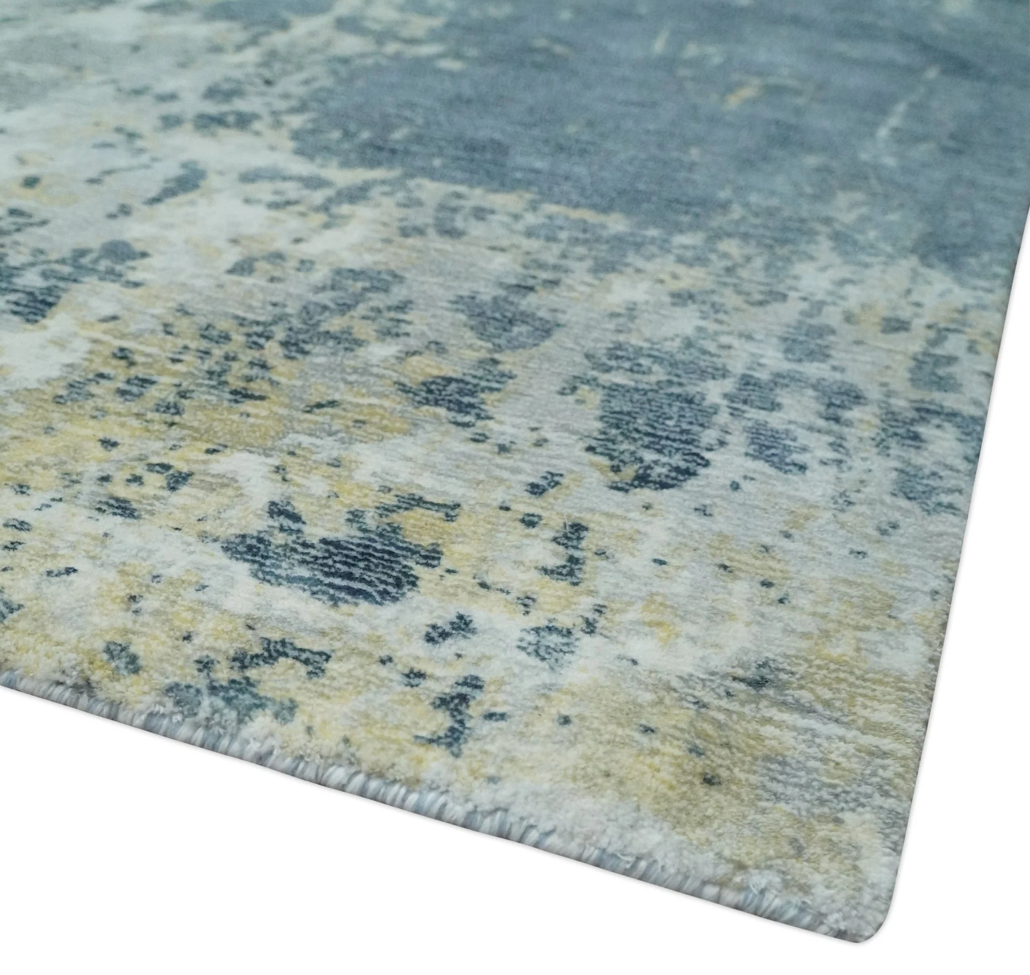8x10 Ivory, Teal and Beige Modern Abstract Hand Loomed Blended wool and Art silk Area Rug - Image 5