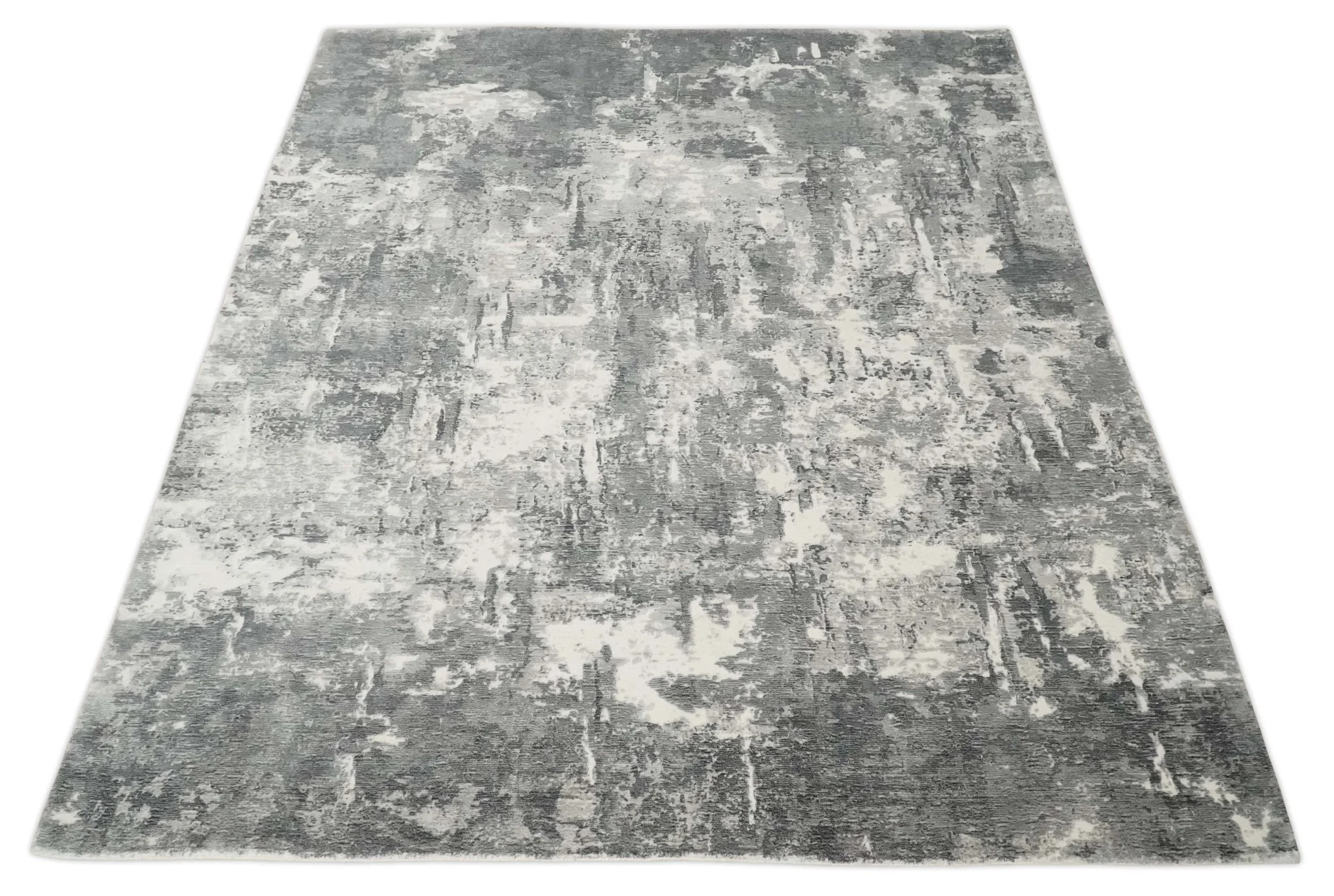 8x10 Modern Abstract Blended wool and Art silk Ivory, Silver and Charcoal Hand Loomed Area Rug - Image 10