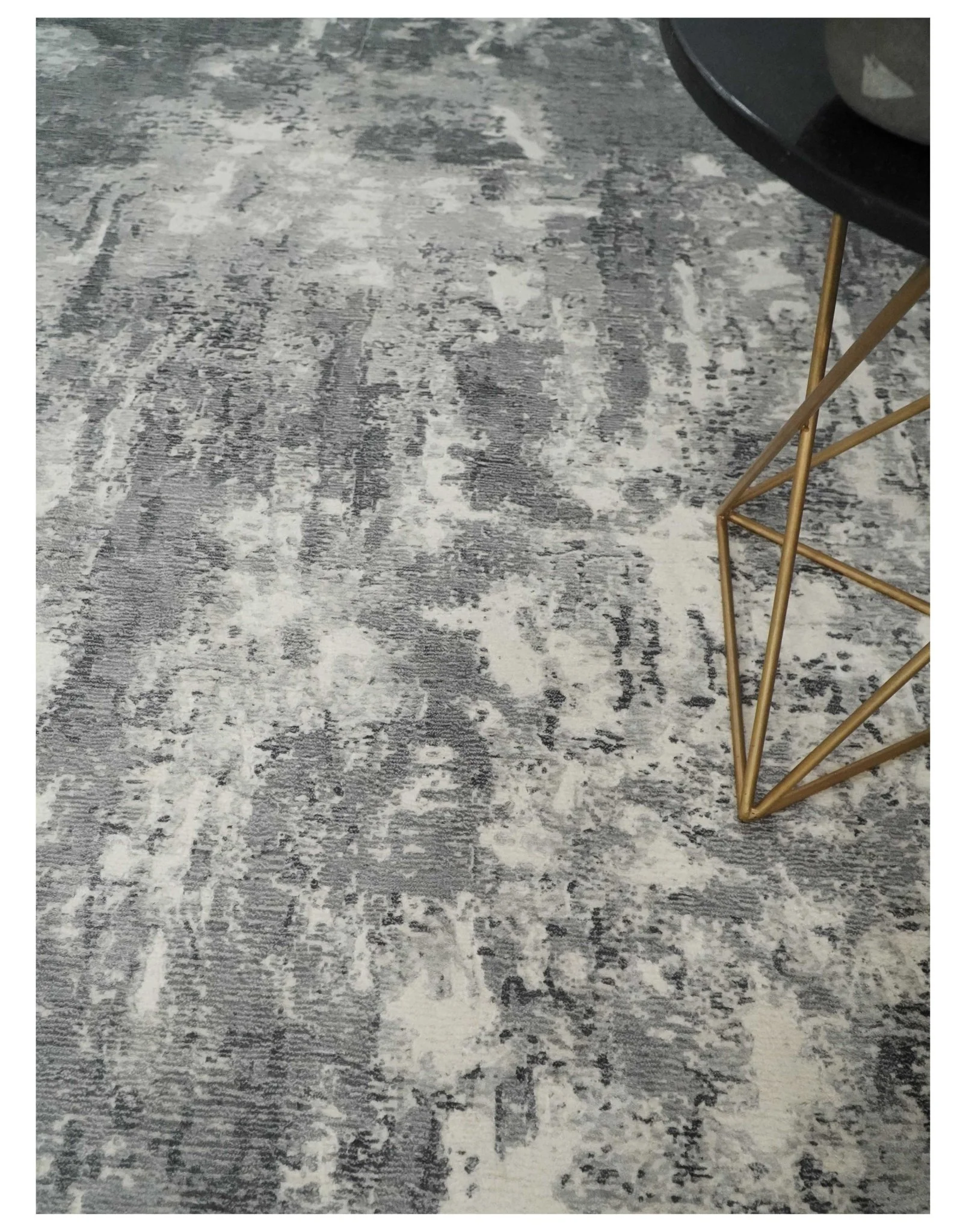 8x10 Modern Abstract Blended wool and Art silk Ivory, Silver and Charcoal Hand Loomed Area Rug - Image 2
