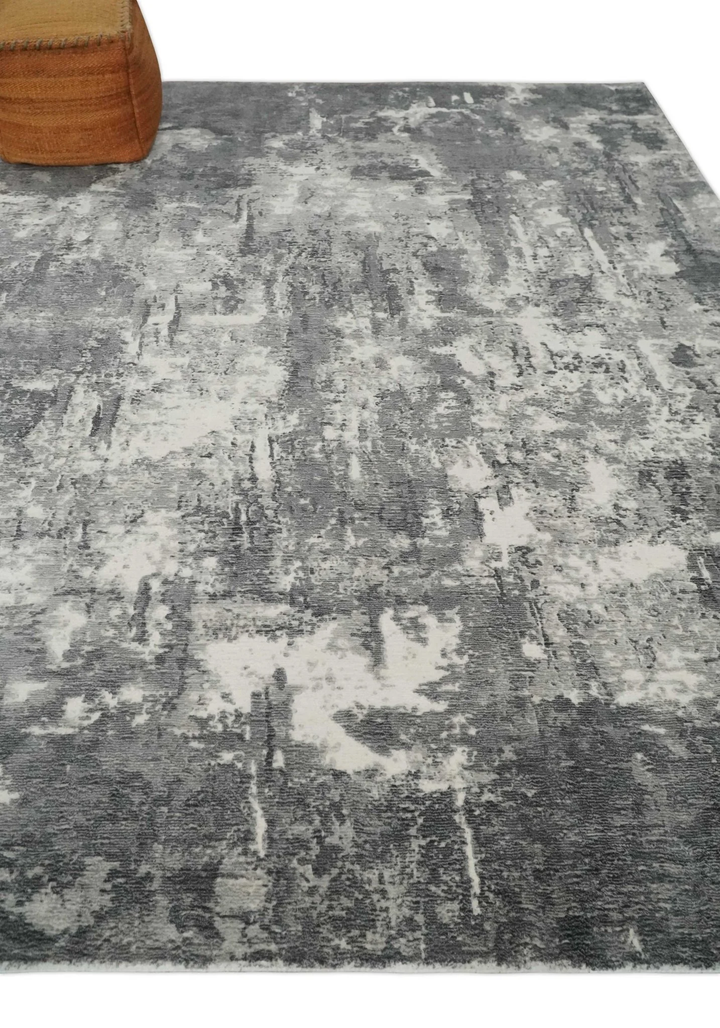 8x10 Modern Abstract Blended wool and Art silk Ivory, Silver and Charcoal Hand Loomed Area Rug - Image 3