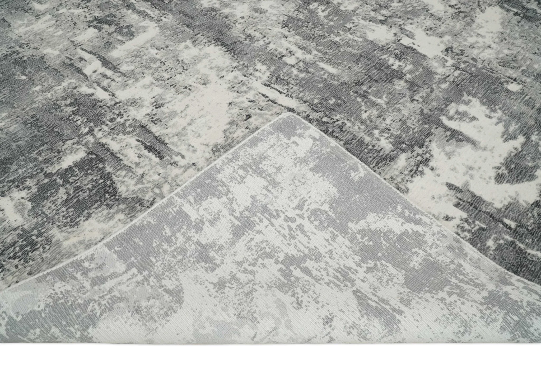 8x10 Modern Abstract Blended wool and Art silk Ivory, Silver and Charcoal Hand Loomed Area Rug - Image 8