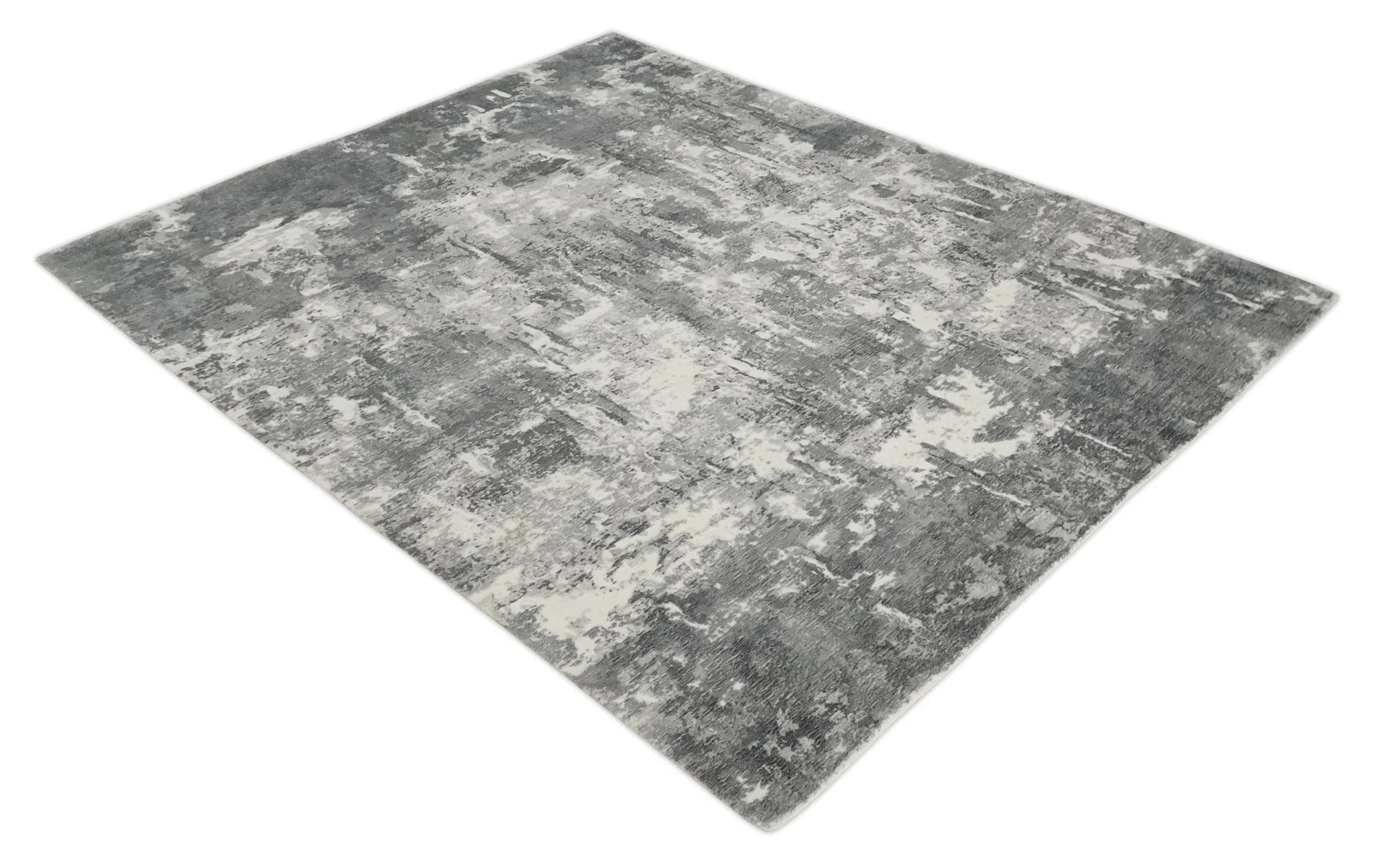 8x10 Modern Abstract Blended wool and Art silk Ivory, Silver and Charcoal Hand Loomed Area Rug - Image 9