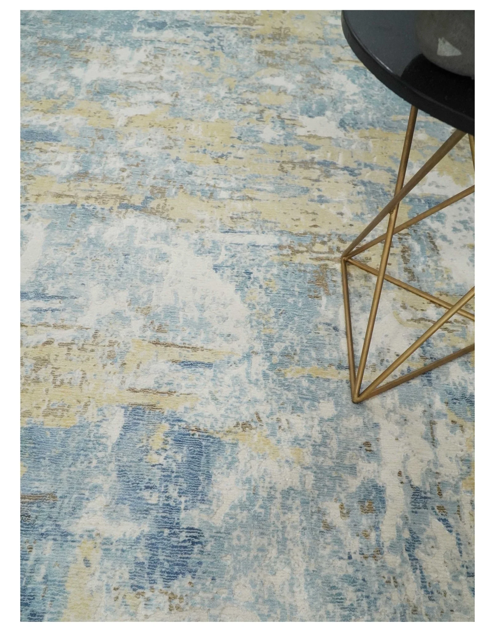 8x10 Modern Abstract Blended wool and Art silk Ivory, Teal and Beige Hand Loomed Area Rug - Image 2