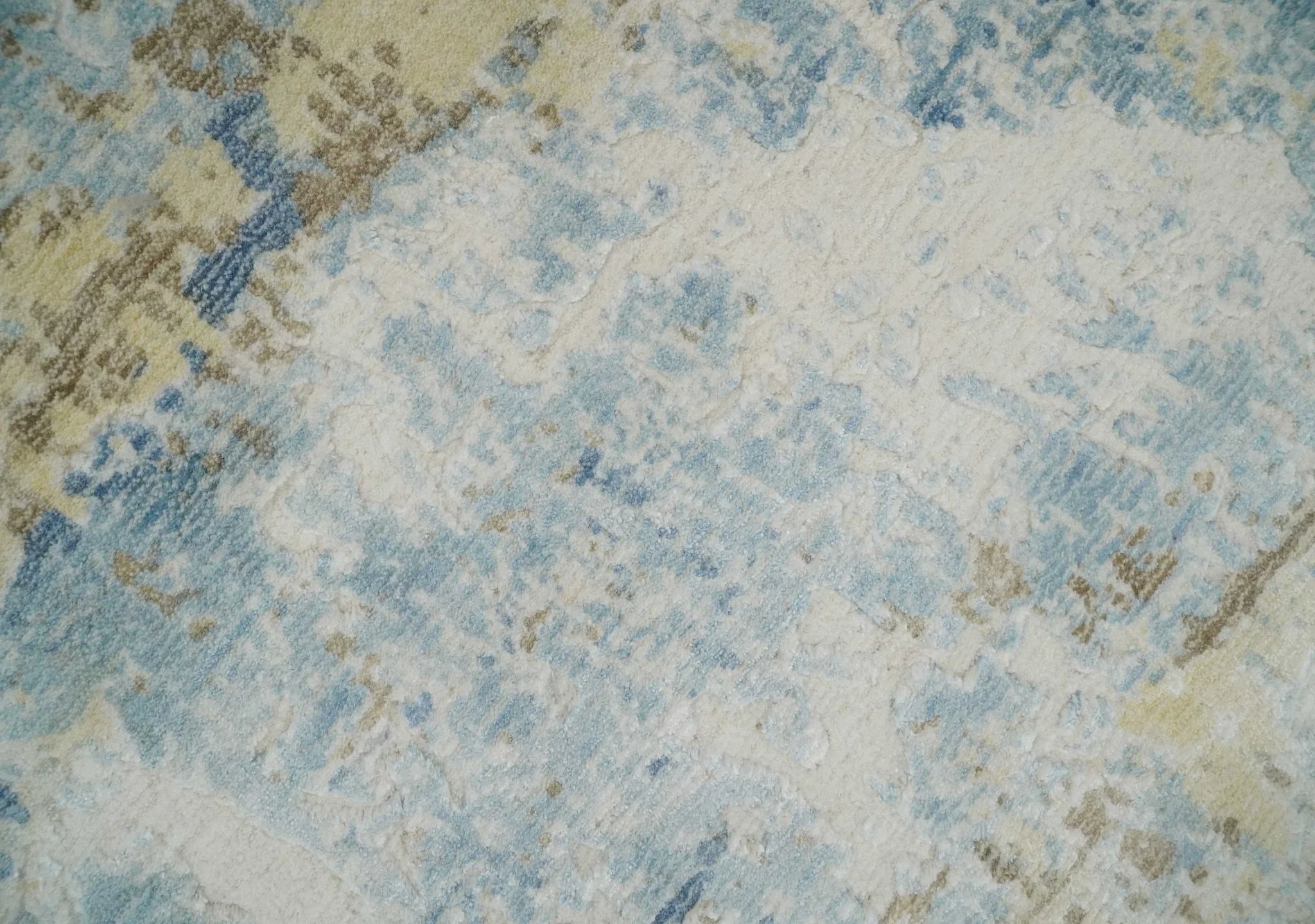 8x10 Modern Abstract Blended wool and Art silk Ivory, Teal and Beige Hand Loomed Area Rug - Image 4