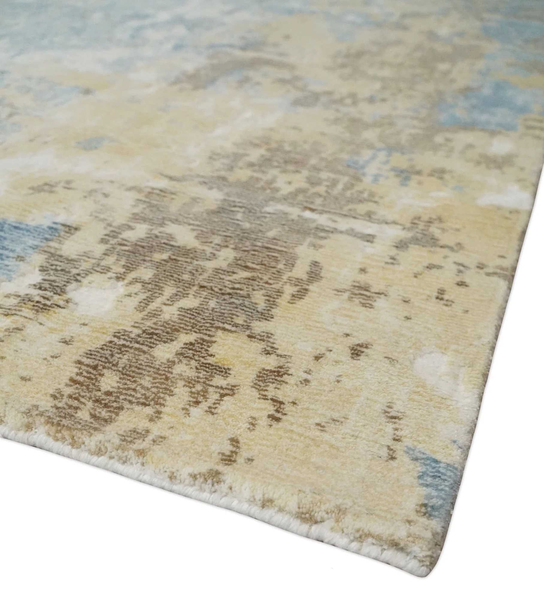 8x10 Modern Abstract Blended wool and Art silk Ivory, Teal and Beige Hand Loomed Area Rug - Image 5