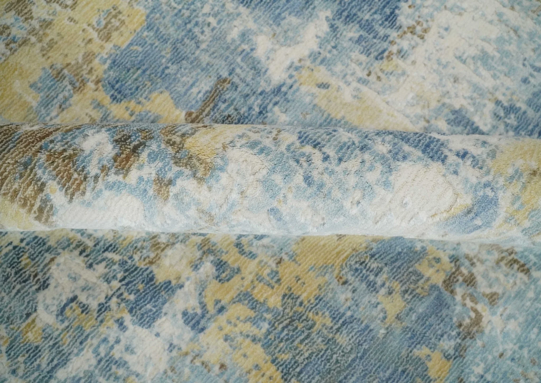 8x10 Modern Abstract Blended wool and Art silk Ivory, Teal and Beige Hand Loomed Area Rug - Image 6