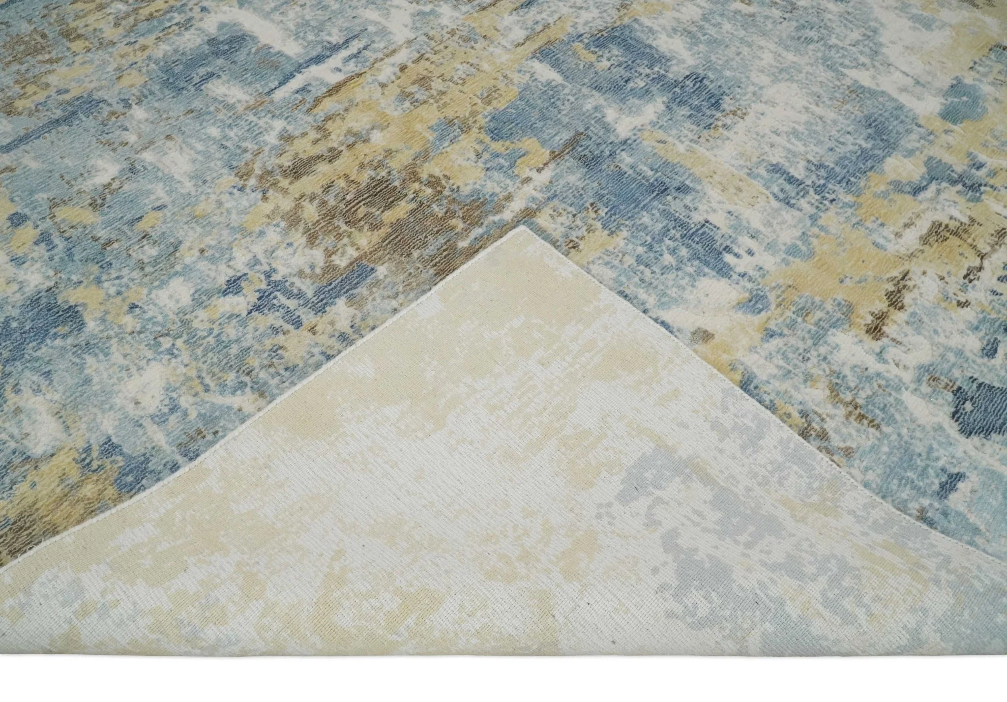 8x10 Modern Abstract Blended wool and Art silk Ivory, Teal and Beige Hand Loomed Area Rug - Image 7