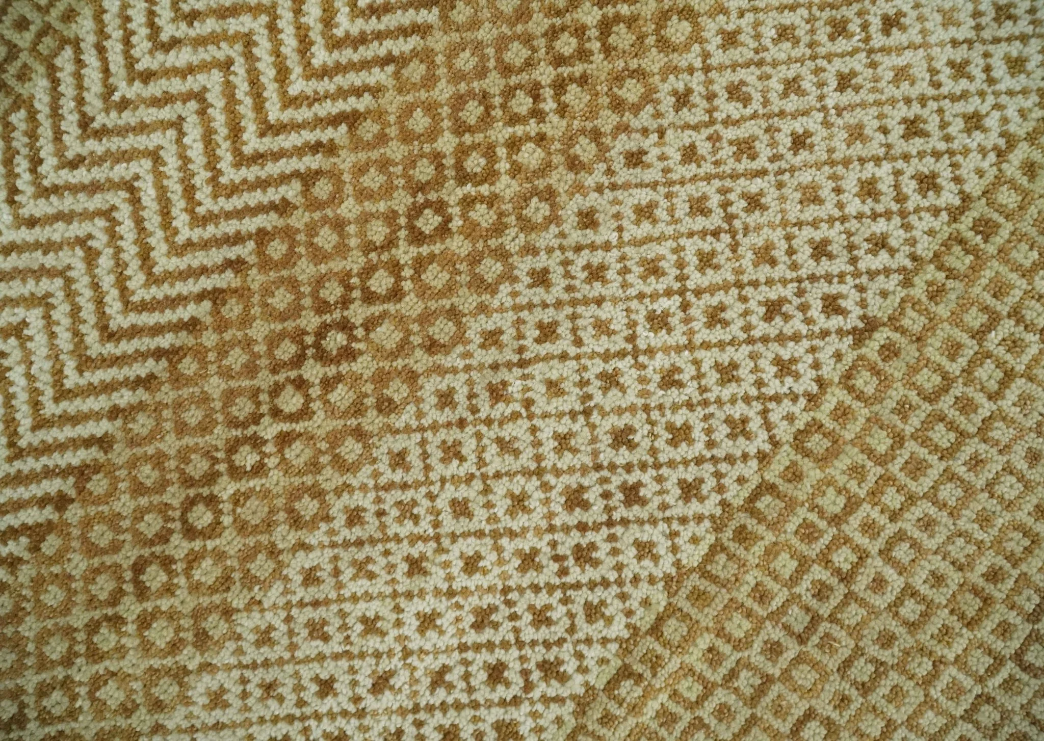 8x10 Modern Geometric Trellis Scandinavian Hand Knotted Beige, Camel and Ivory Wool Area Rug - Image 2