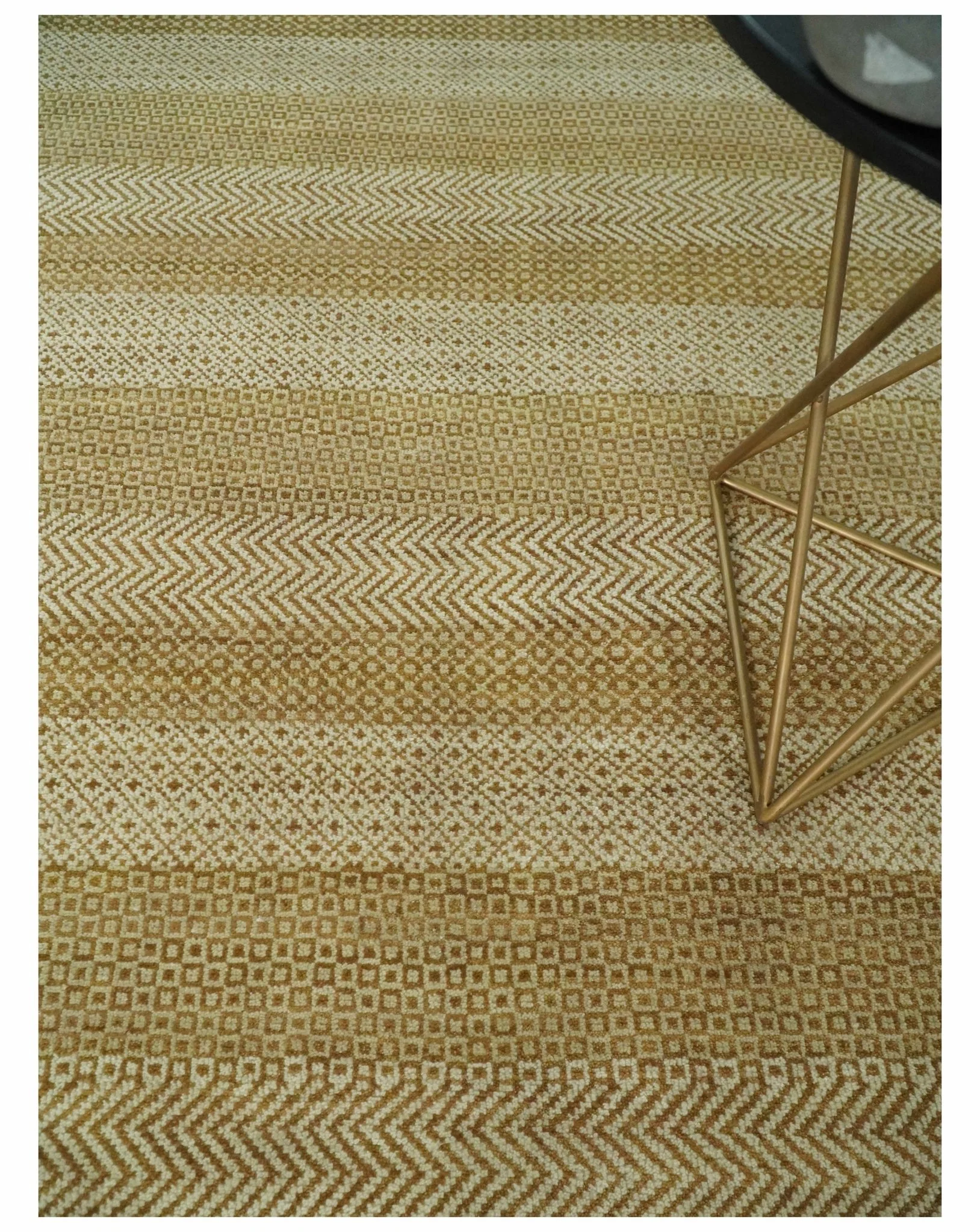 8x10 Modern Geometric Trellis Scandinavian Hand Knotted Beige, Camel and Ivory Wool Area Rug - Image 5