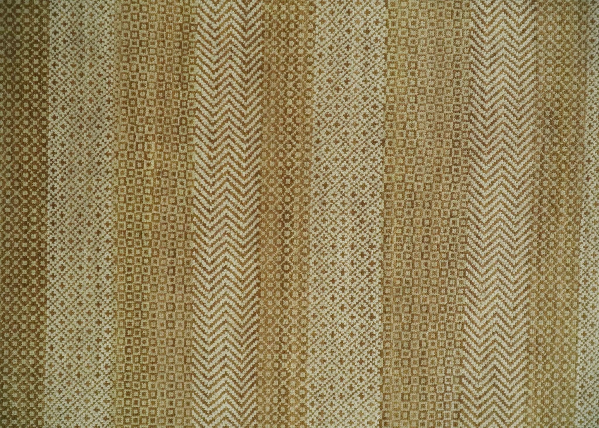 8x10 Modern Geometric Trellis Scandinavian Hand Knotted Beige, Camel and Ivory Wool Area Rug - Image 9