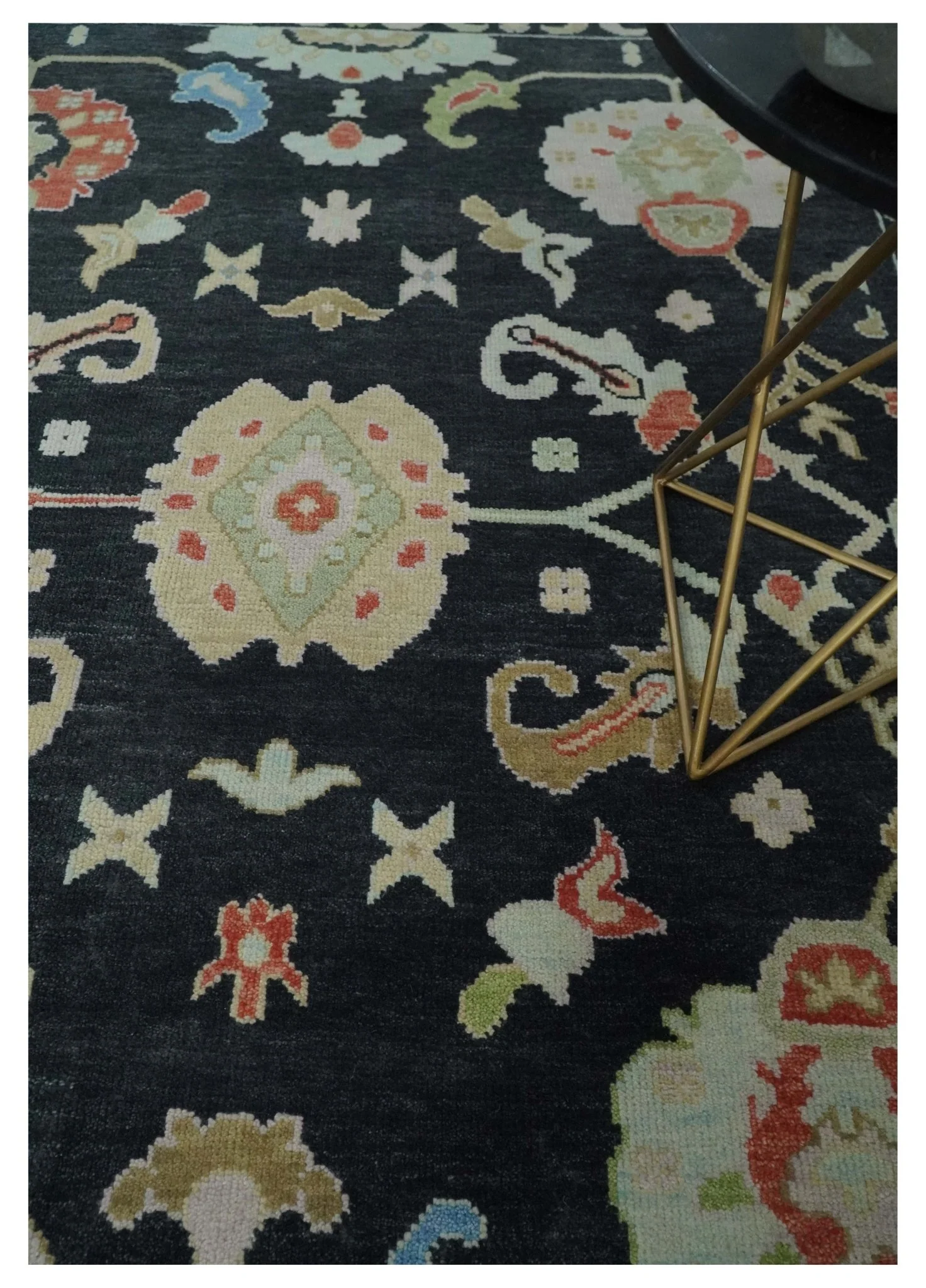 8x10 Modern Hand Knotted Black and Multicolor Traditional Oushak Wool Area Rug - Image 2