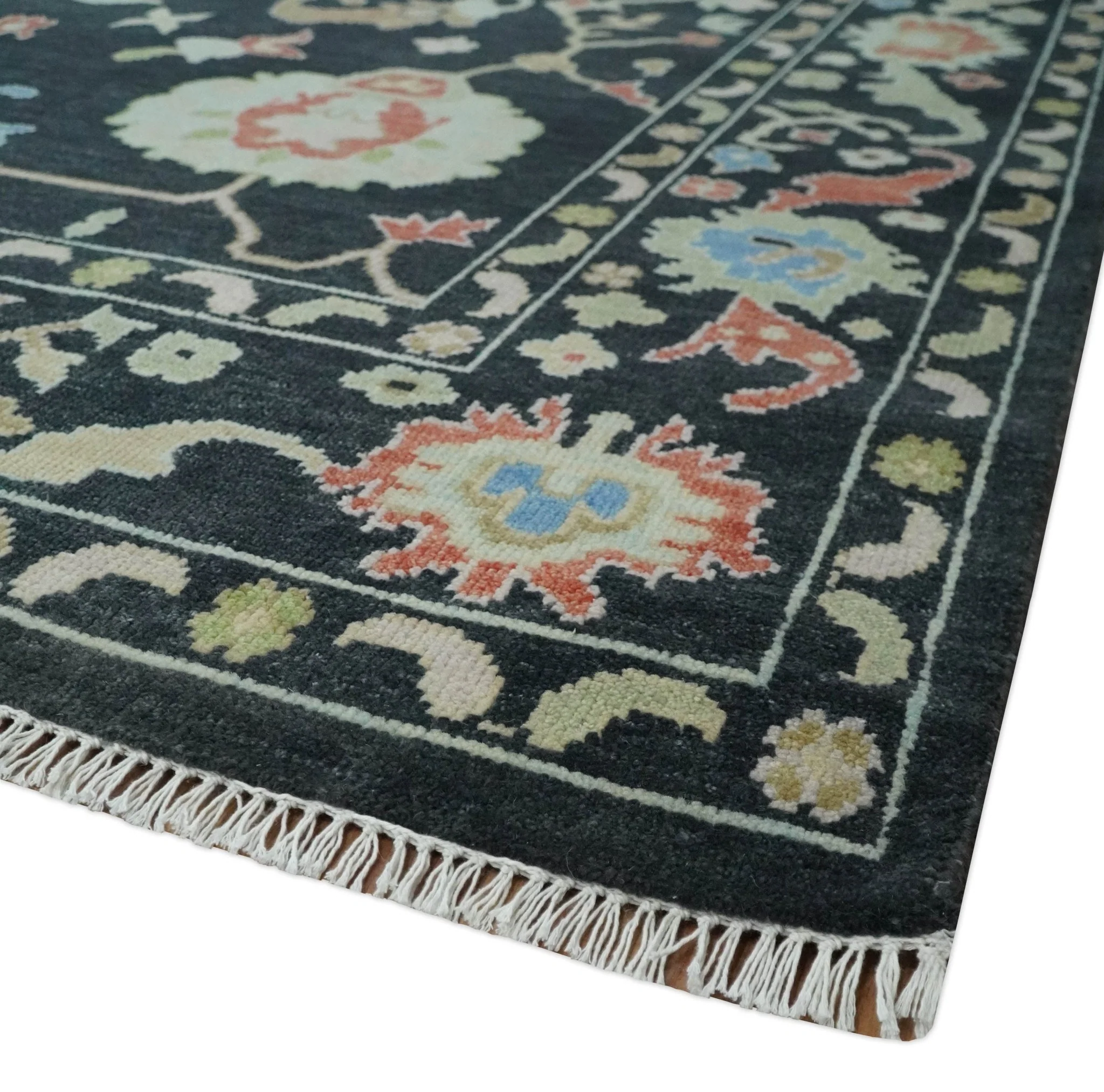 8x10 Modern Hand Knotted Black and Multicolor Traditional Oushak Wool Area Rug - Image 5
