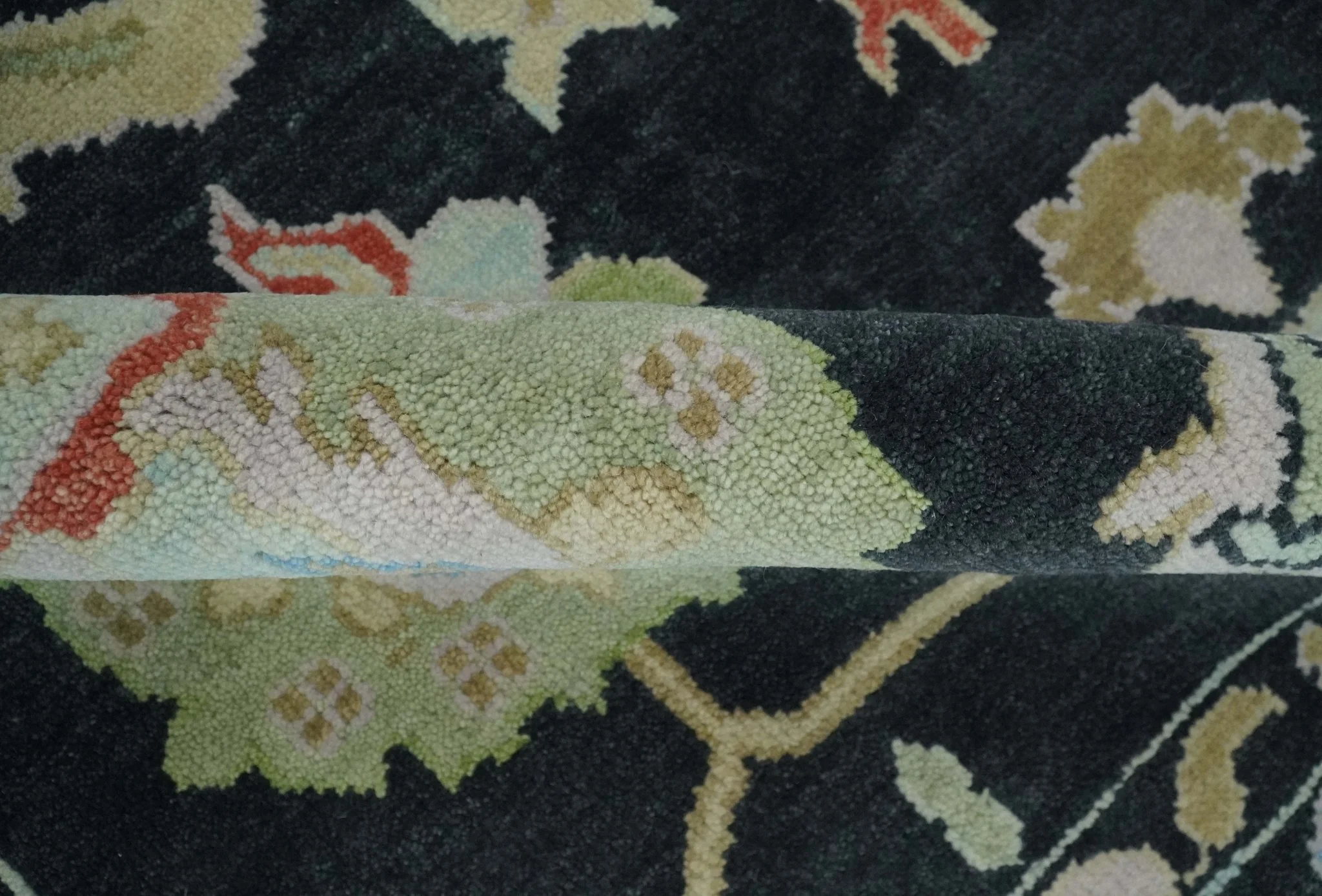 8x10 Modern Hand Knotted Black and Multicolor Traditional Oushak Wool Area Rug - Image 7
