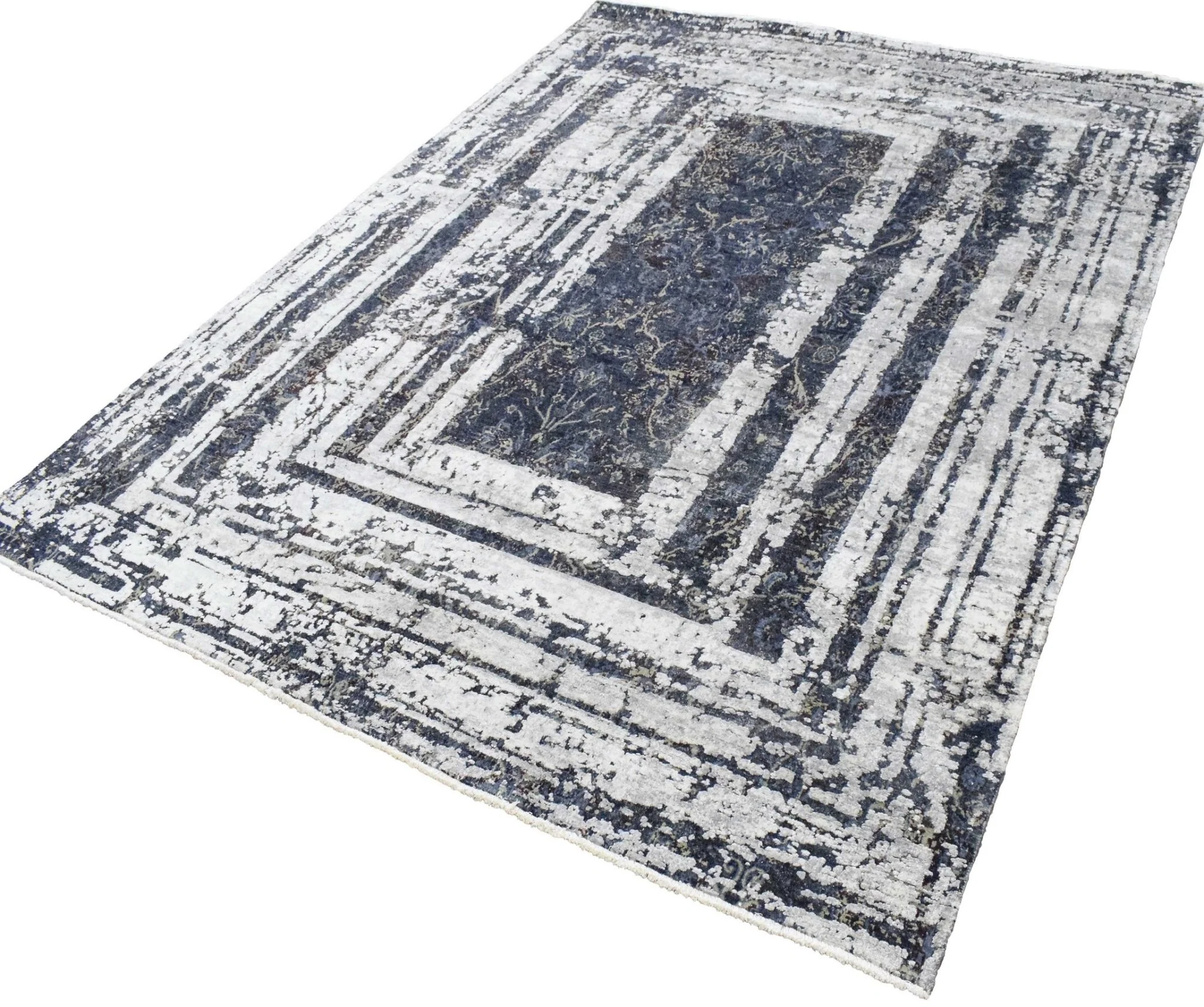 8x10 Luxury Blue Real Silk and Wool Abstract Design Handmade Area Rug - Image 6