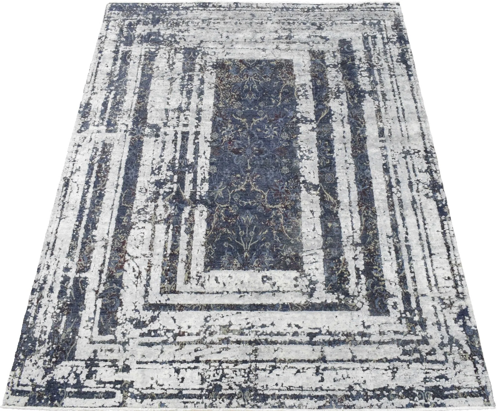 8x10 Luxury Blue Real Silk and Wool Abstract Design Handmade Area Rug - Image 7