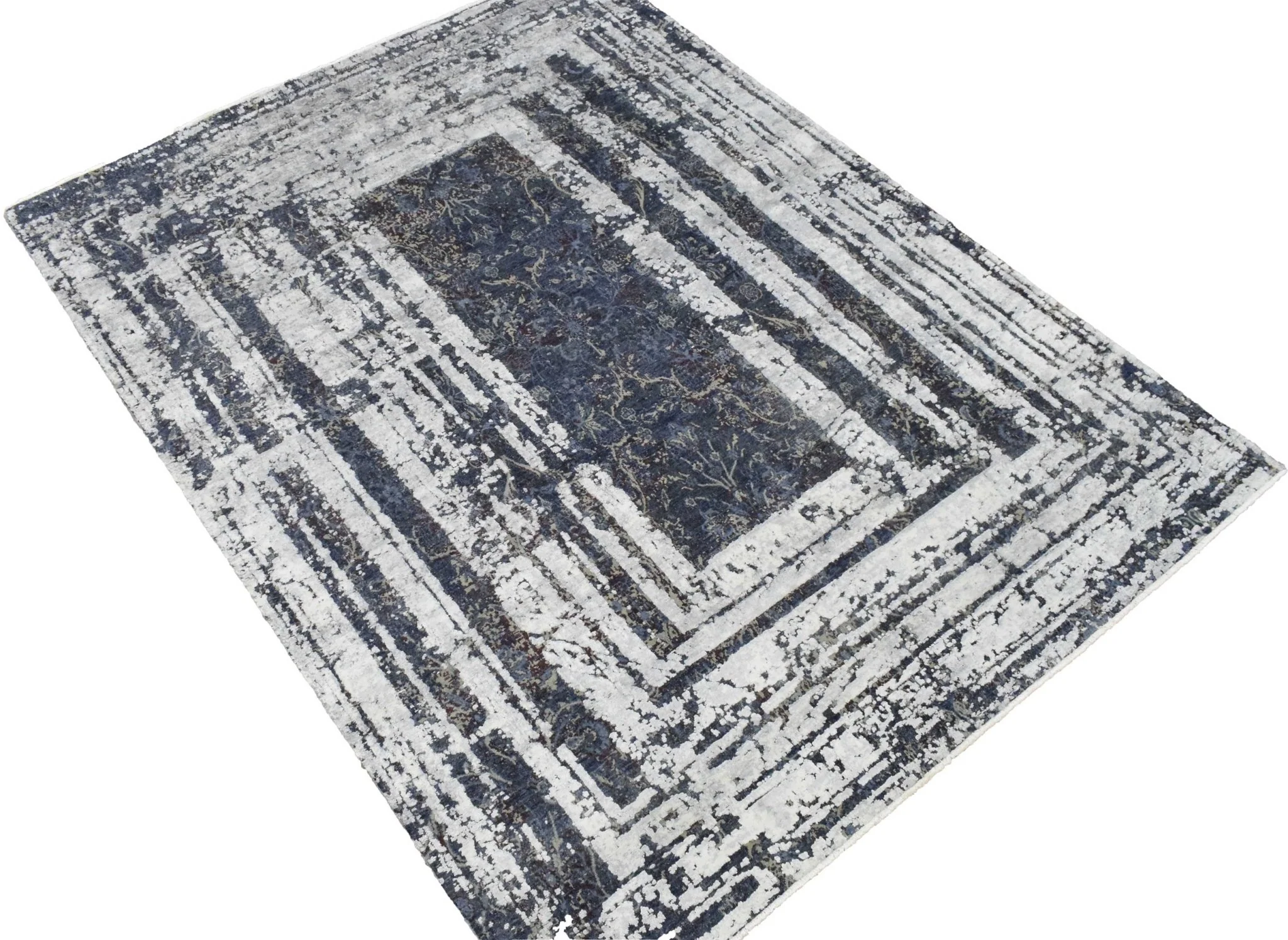 8x10 Luxury Blue Real Silk and Wool Abstract Design Handmade Area Rug - Image 8