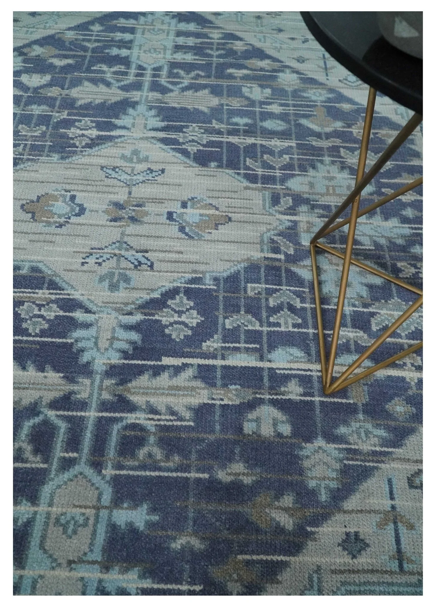 Woolen 8x10 Navy Blue and Beige Traditional Hand Knotted Wool Area Rug - Image 2