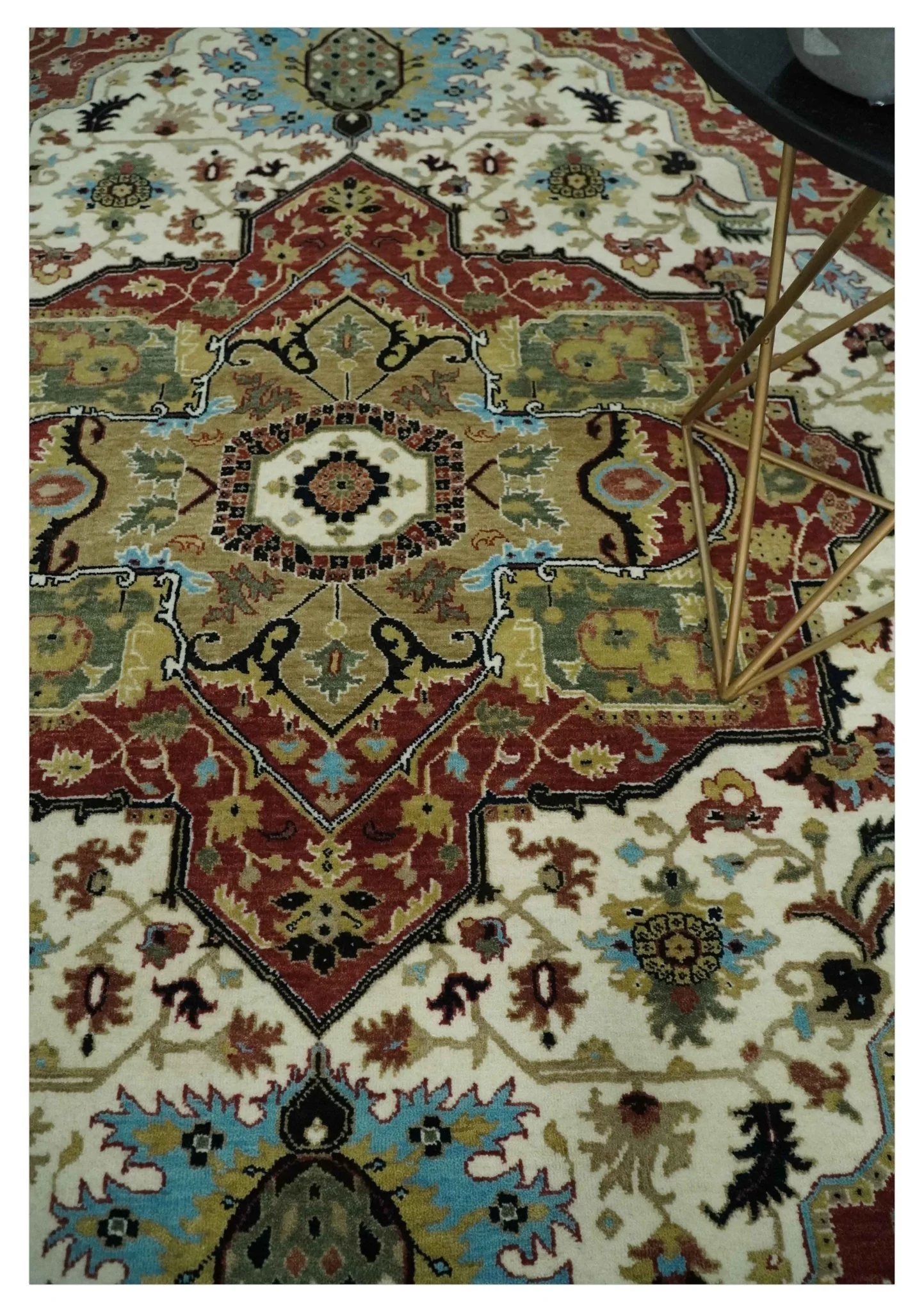 8x10 Olive, Rust and Ivory Heriz Serapi Traditional Vintage Antique Hand Knotted Wool Area Rug | TRDCP1363810 - Image 2