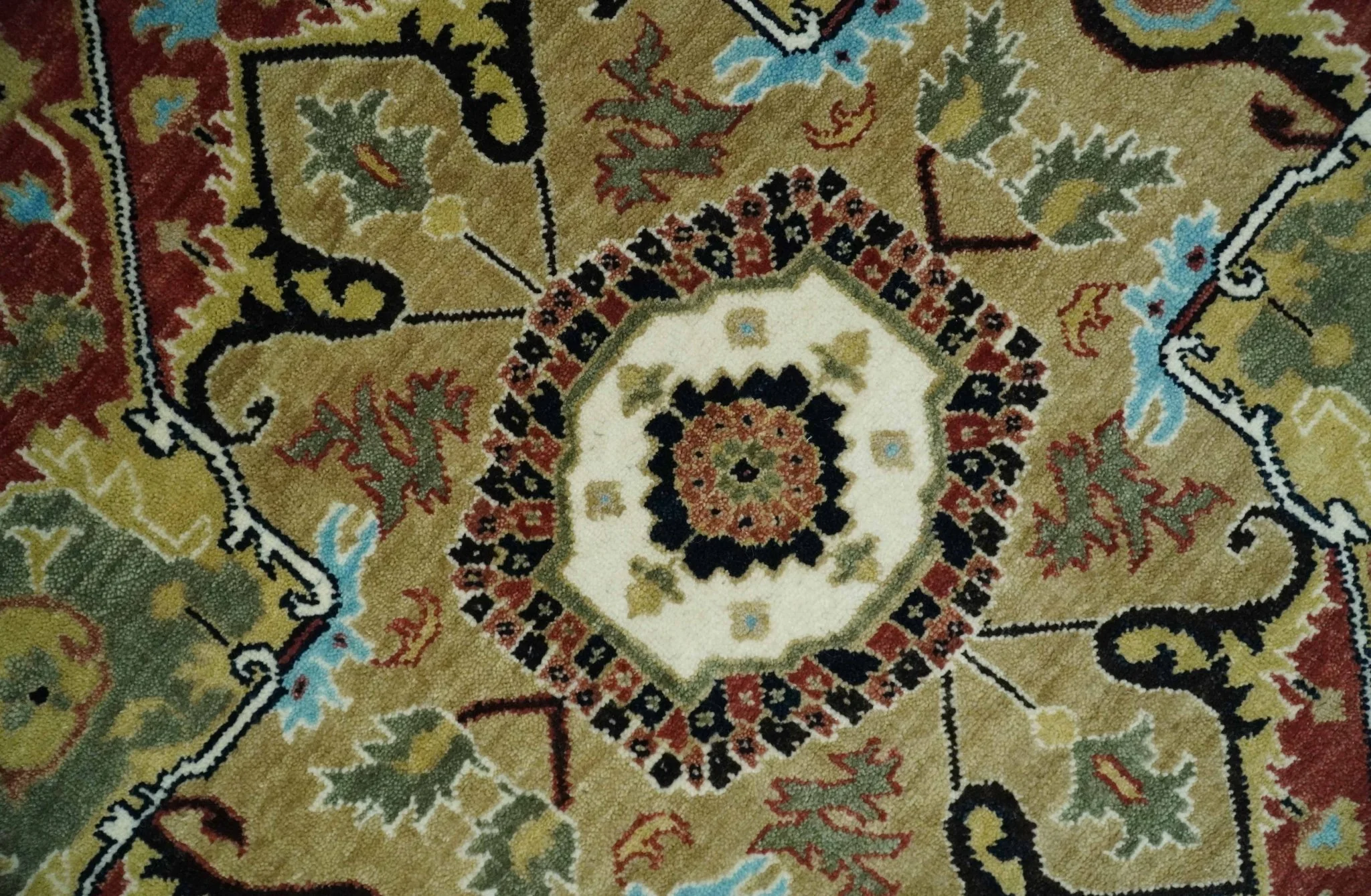 8x10 Olive, Rust and Ivory Heriz Serapi Traditional Vintage Antique Hand Knotted Wool Area Rug | TRDCP1363810 - Image 4