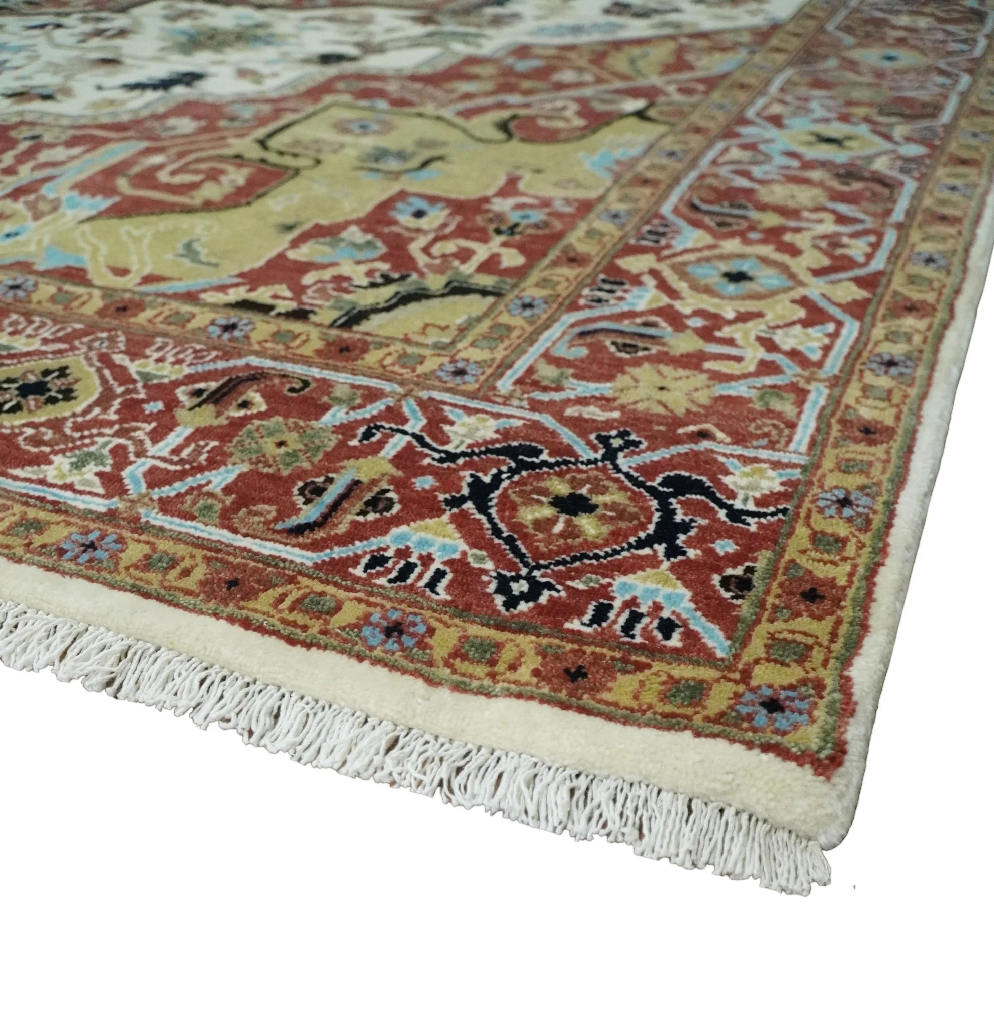 8x10 Olive, Rust and Ivory Heriz Serapi Traditional Vintage Antique Hand Knotted Wool Area Rug | TRDCP1363810 - Image 5