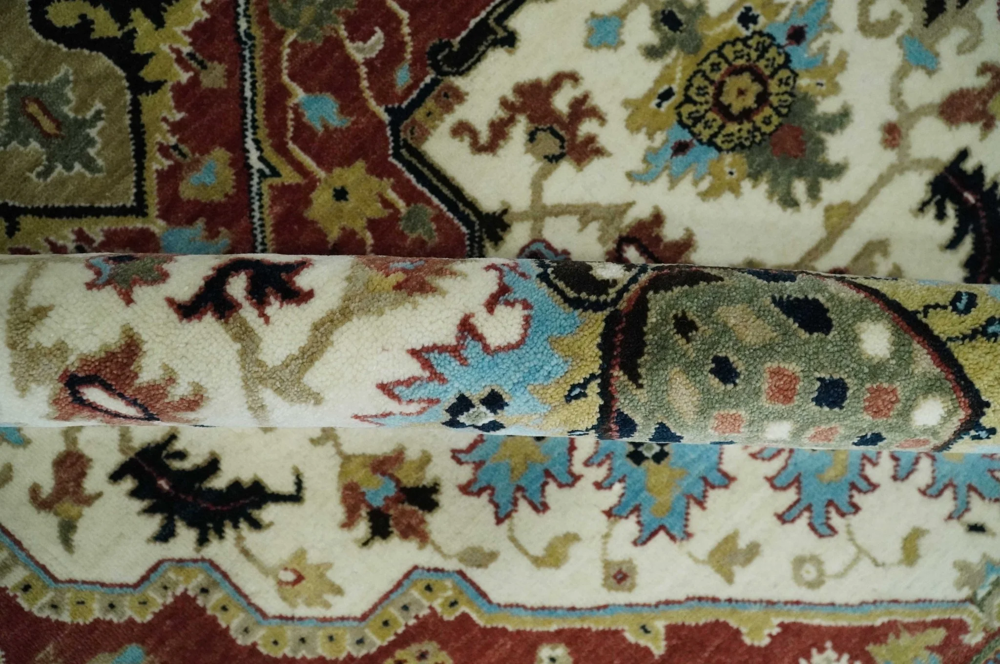 8x10 Olive, Rust and Ivory Heriz Serapi Traditional Vintage Antique Hand Knotted Wool Area Rug | TRDCP1363810 - Image 6