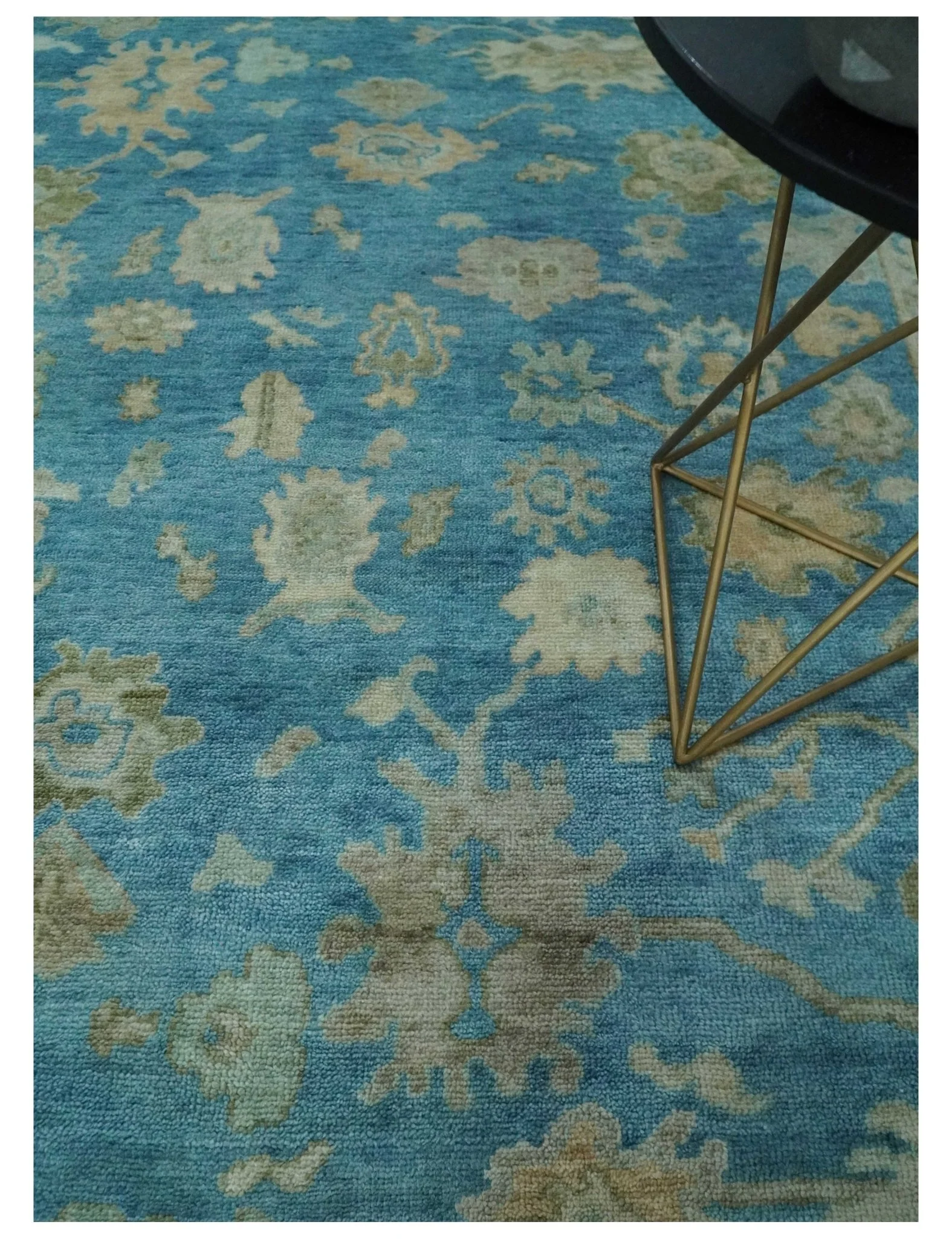 8x10 Oushak Hand Knotted Blue and Beige Traditional Wool Rug - Image 9