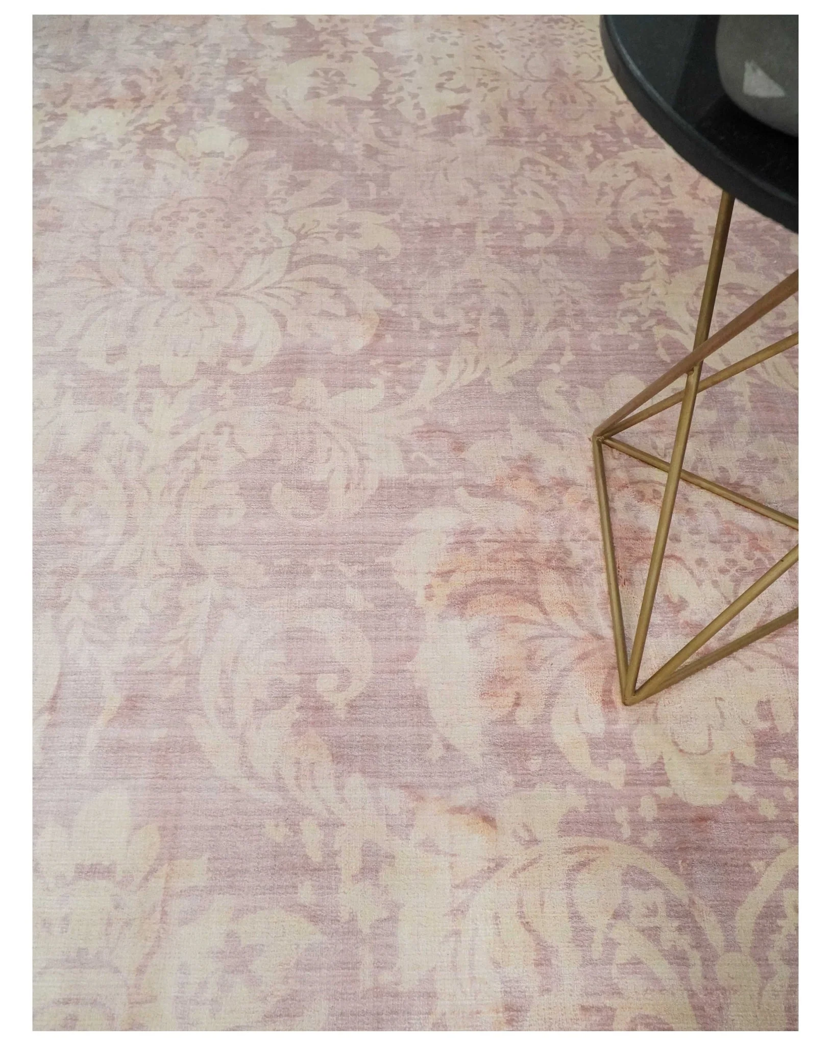 8x10 Pink and Beige Hand Loomed Damask Design Bamboo Silk Area Rug - Image 2