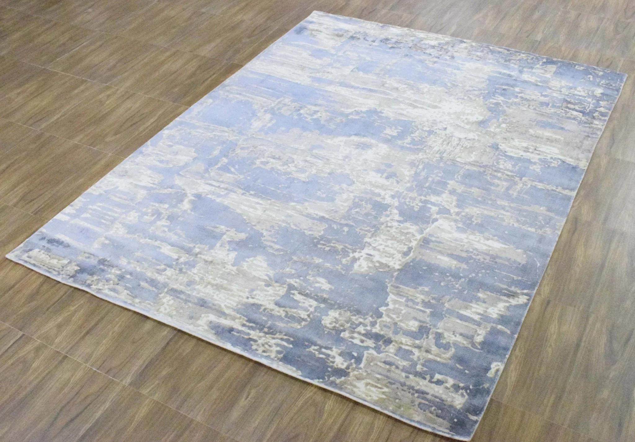 8x10 Rug, Blue and Brown Rug, Modern Abstract Hand loom Printed Viscose Area Rug - Image 3