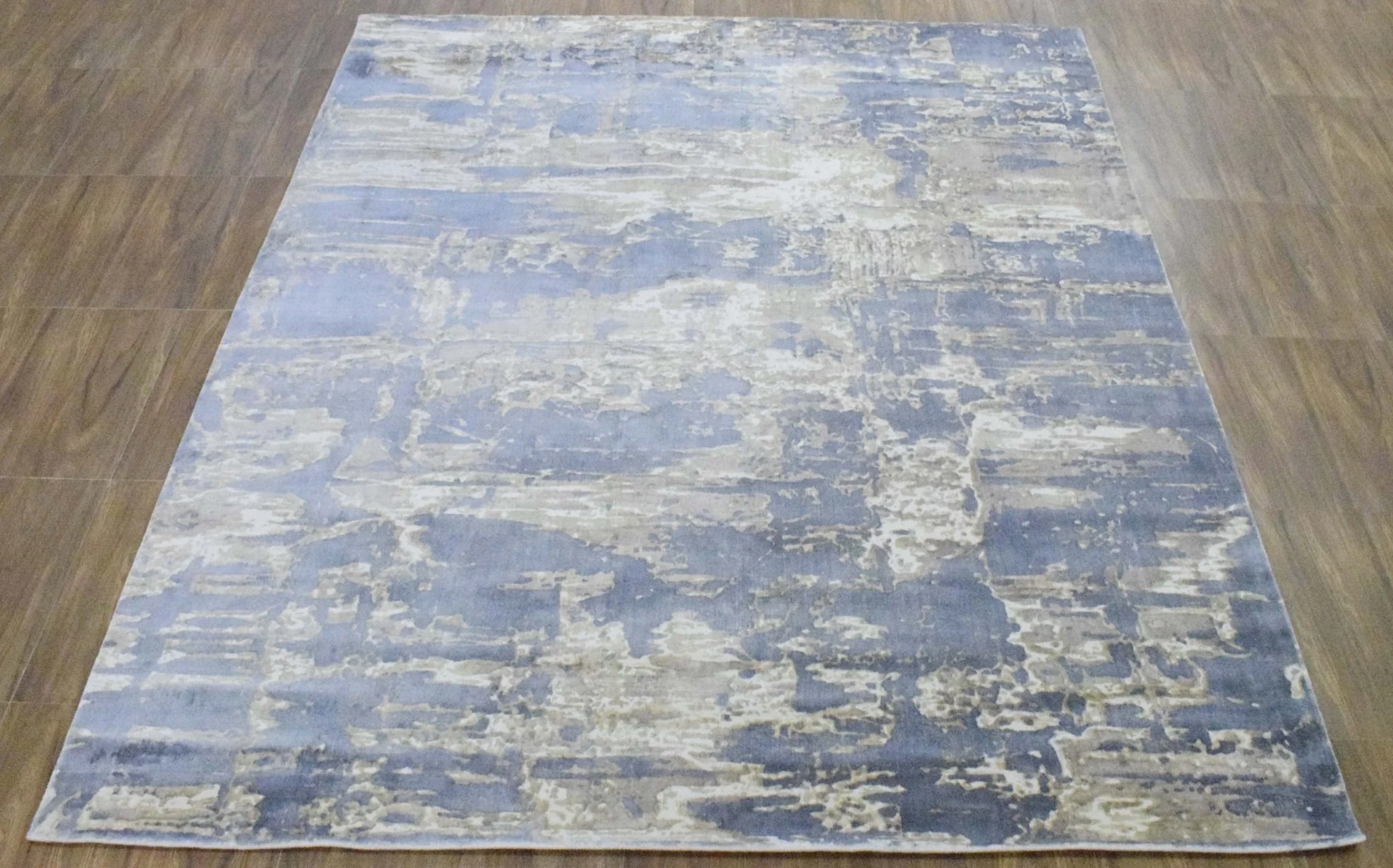 8x10 Rug, Blue and Brown Rug, Modern Abstract Hand loom Printed Viscose Area Rug - Image 7