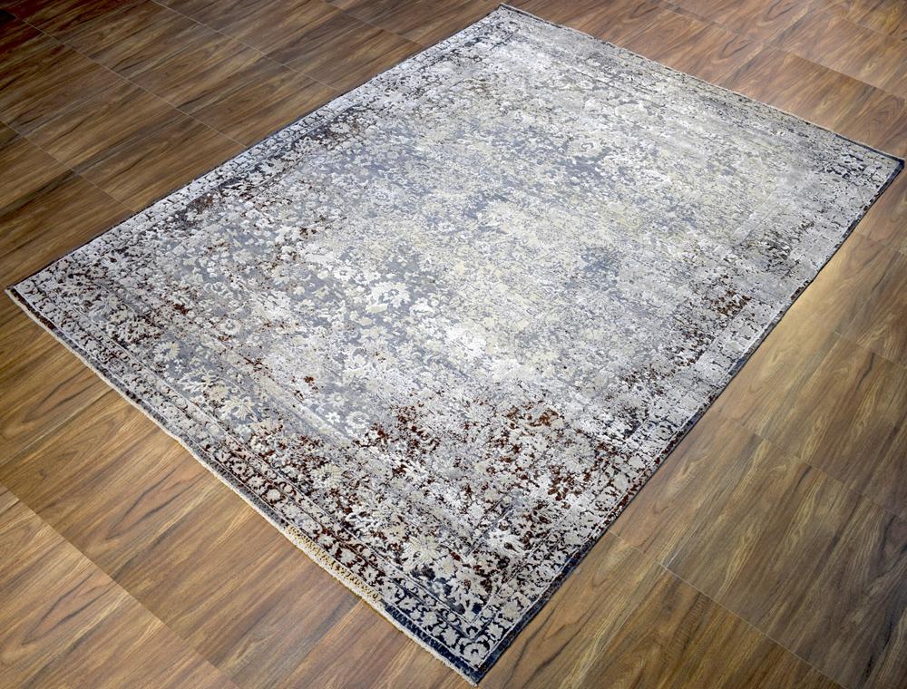 Charcoal, Beige and Ivory 8'x10' Rug Handmade Hand-Spun Wool and silk Area Rug | The Rug Decor | TRD1793810 - Image 3