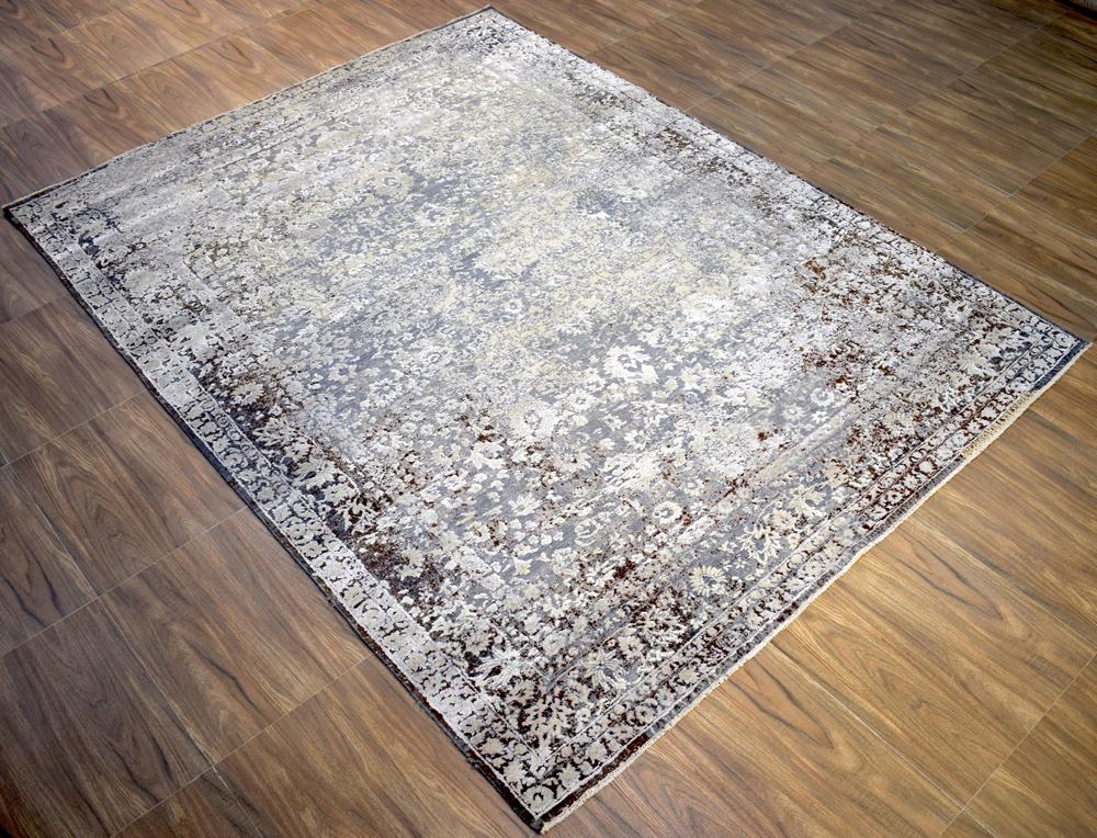 Charcoal, Beige and Ivory 8'x10' Rug Handmade Hand-Spun Wool and silk Area Rug | The Rug Decor | TRD1793810 - Image 4