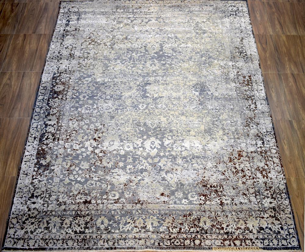 Charcoal, Beige and Ivory 8'x10' Rug Handmade Hand-Spun Wool and silk Area Rug | The Rug Decor | TRD1793810 - Image 5