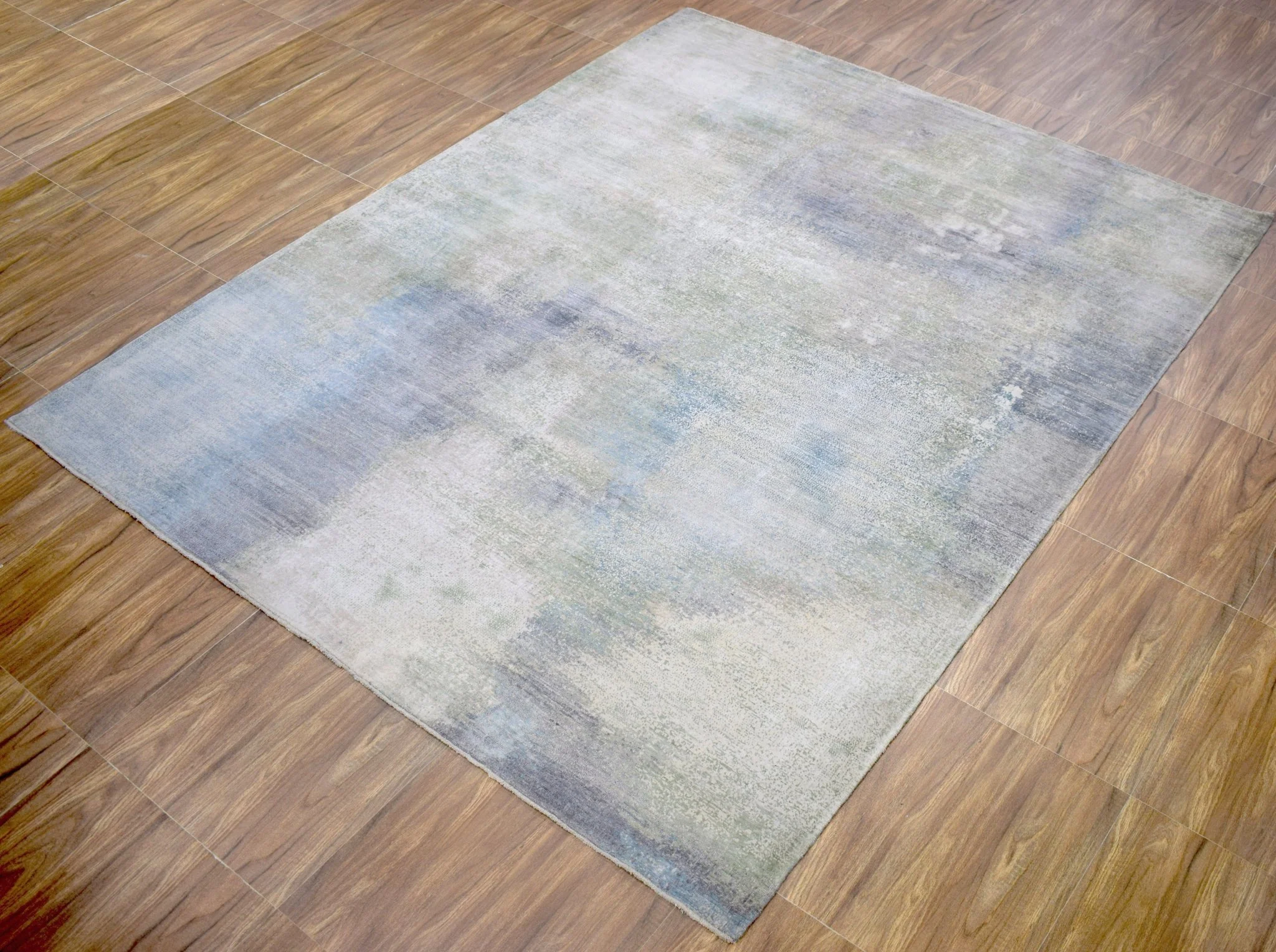 8x10 Rug | Modern Abstract Handmade with Bamboo Silk Blue Area Rug | TRD1750810 - Image 3