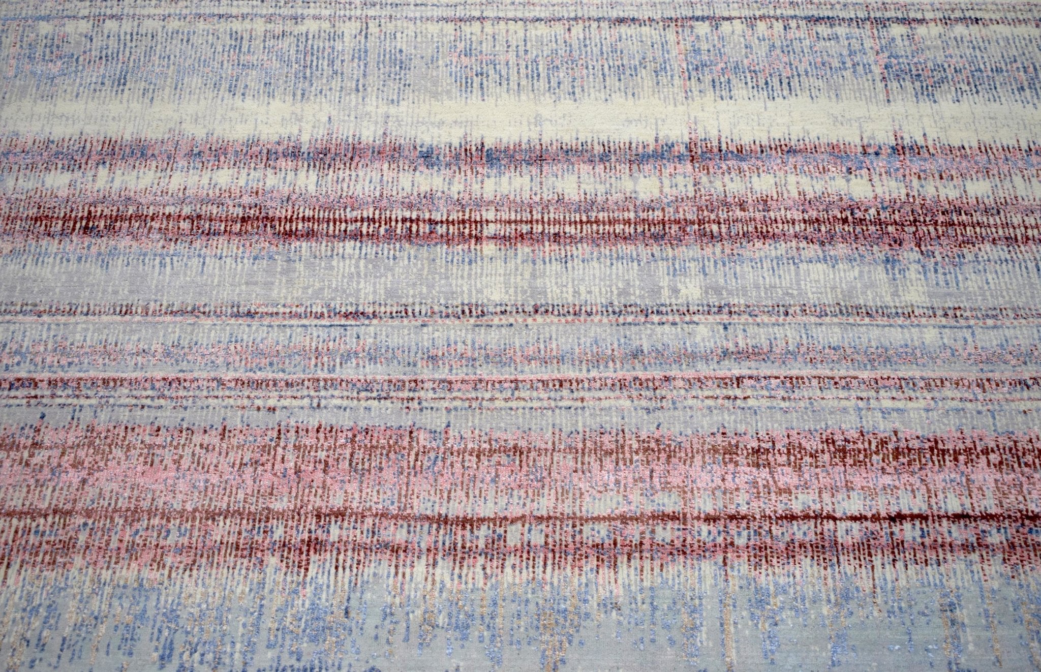 Rust, Blue and Beige 8x10 Rug Modern Hand made Hand-spun wool and Handspun Bamboo Silk  Area  Rug| The Rug Decor | TRD2095810 - Image 3