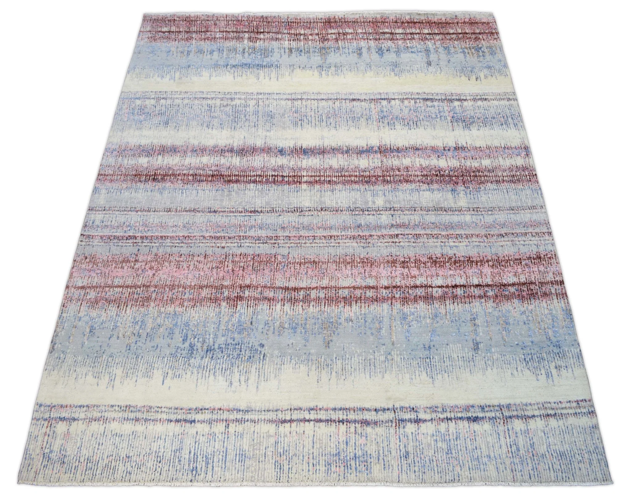 Rust, Blue and Beige 8x10 Rug Modern Hand made Hand-spun wool and Handspun Bamboo Silk  Area  Rug| The Rug Decor | TRD2095810 - Image 4