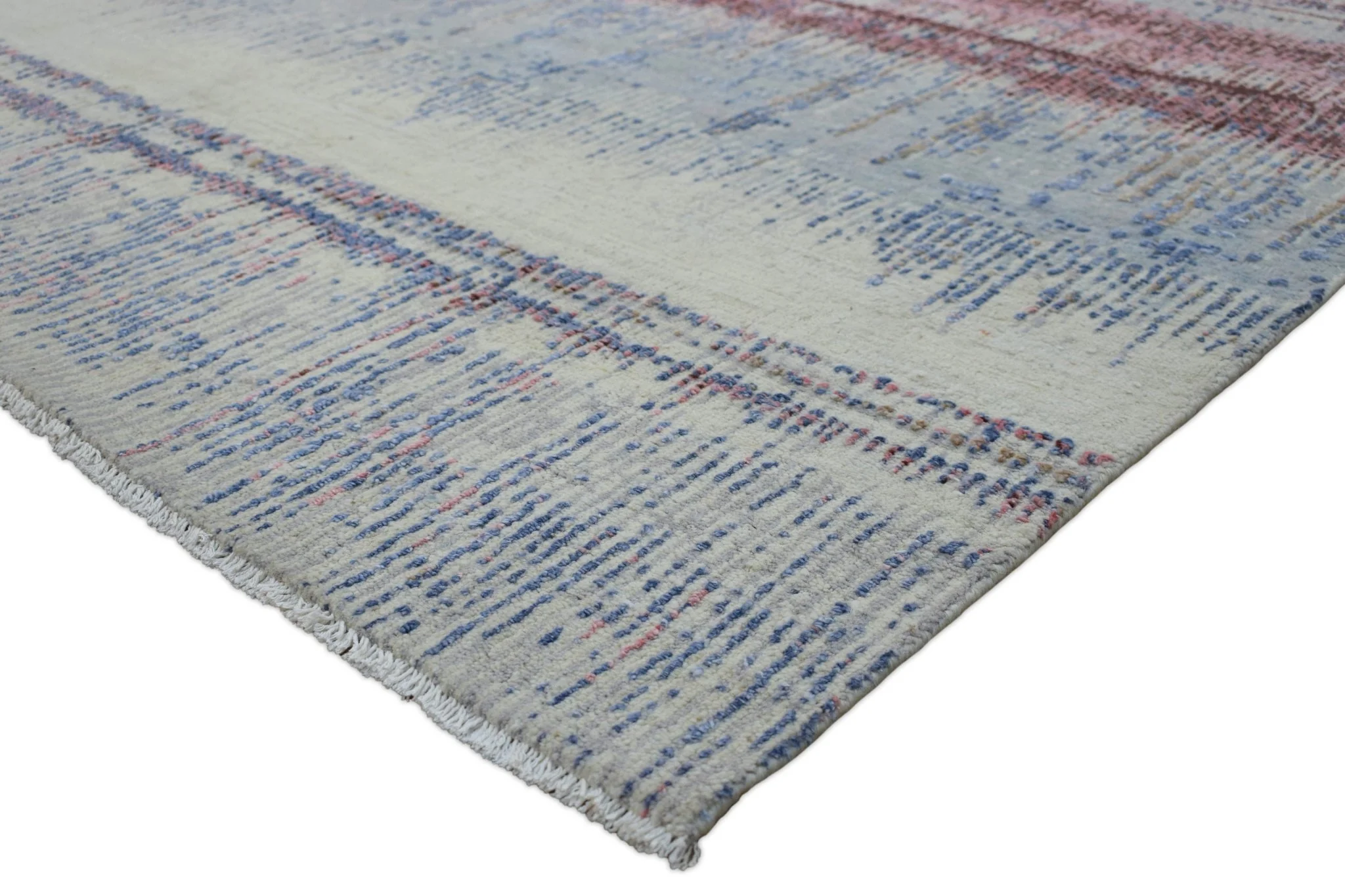 Rust, Blue and Beige 8x10 Rug Modern Hand made Hand-spun wool and Handspun Bamboo Silk  Area  Rug| The Rug Decor | TRD2095810 - Image 5