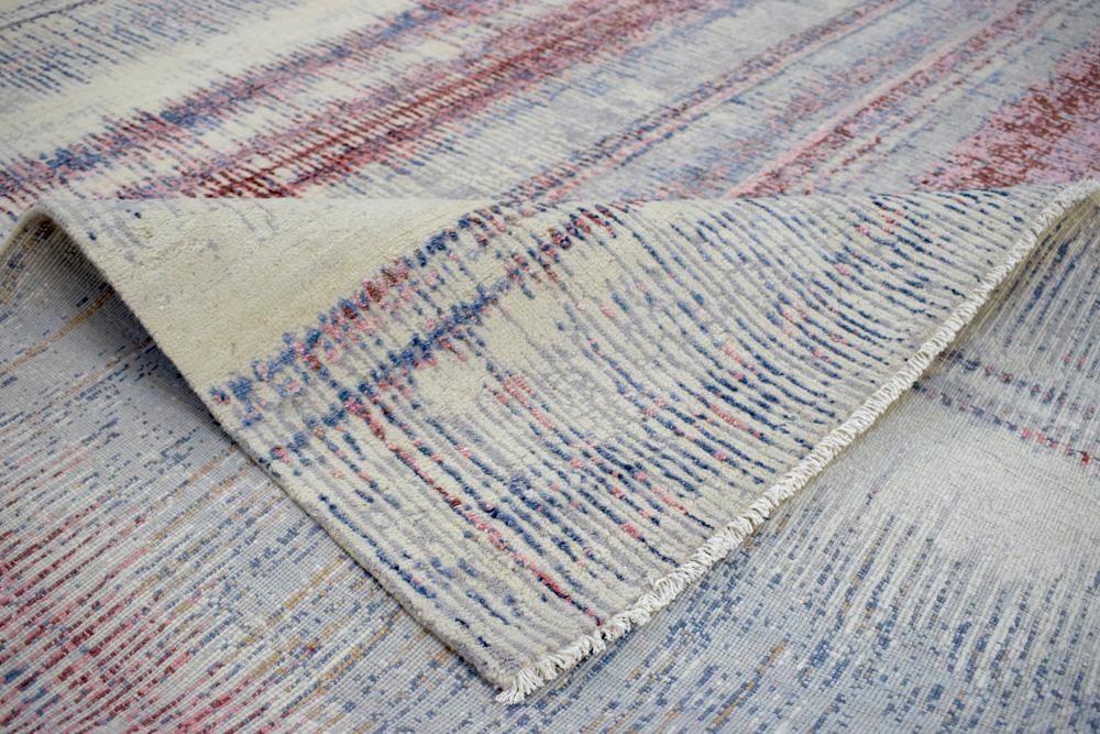 Rust, Blue and Beige 8x10 Rug Modern Hand made Hand-spun wool and Handspun Bamboo Silk  Area  Rug| The Rug Decor | TRD2095810 - Image 6