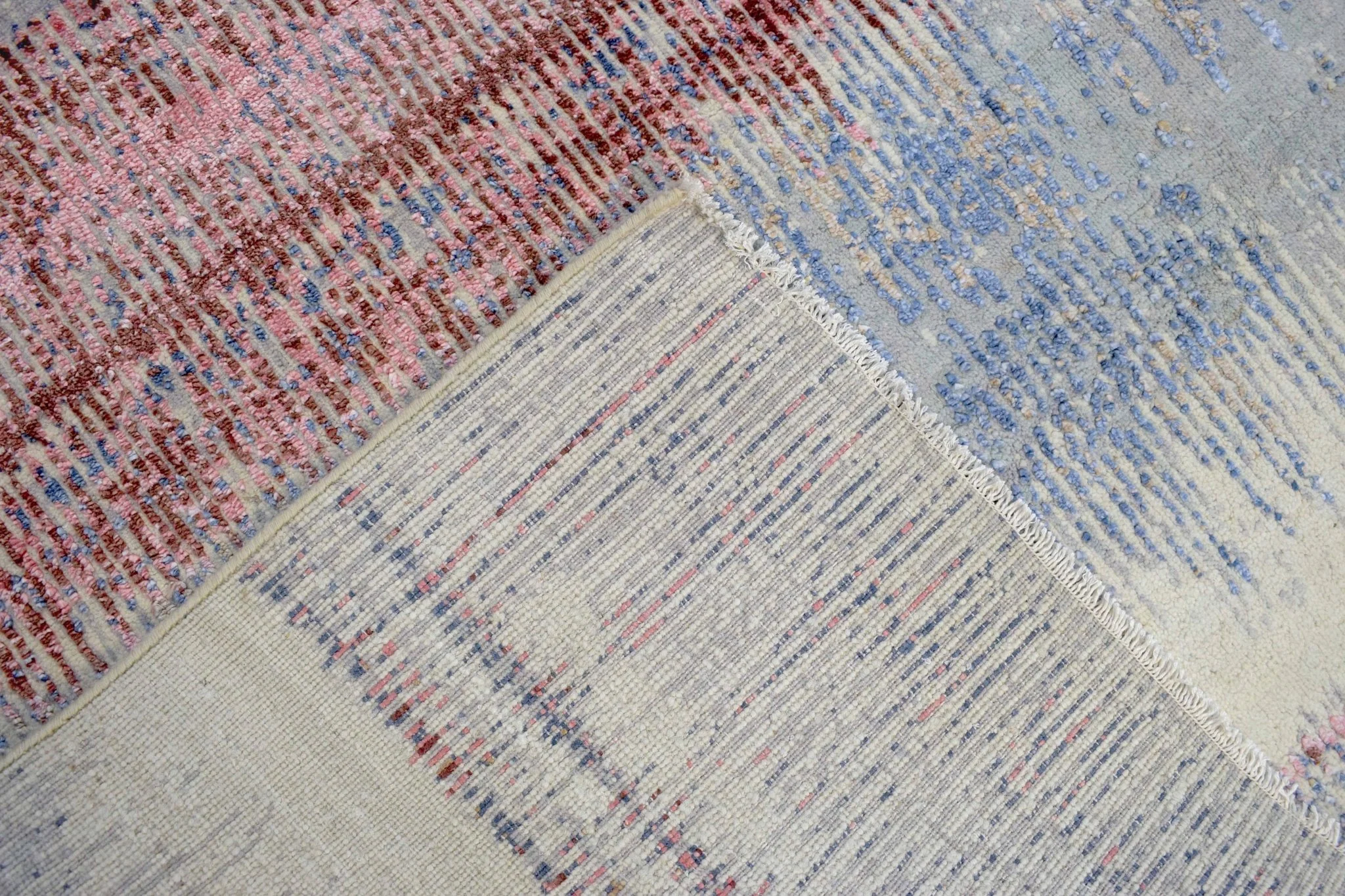 Rust, Blue and Beige 8x10 Rug Modern Hand made Hand-spun wool and Handspun Bamboo Silk  Area  Rug| The Rug Decor | TRD2095810 - Image 7