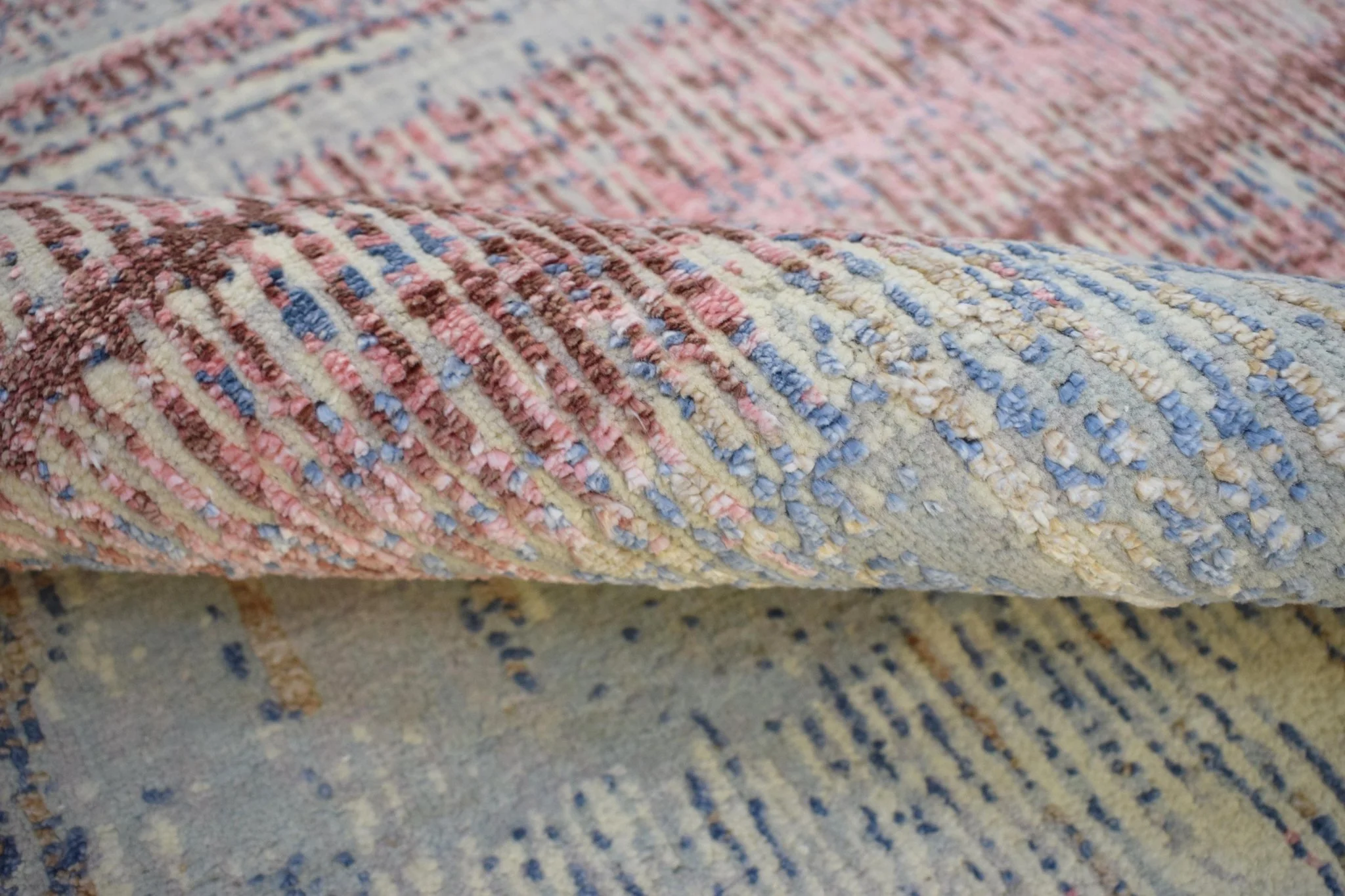 Rust, Blue and Beige 8x10 Rug Modern Hand made Hand-spun wool and Handspun Bamboo Silk  Area  Rug| The Rug Decor | TRD2095810 - Image 8