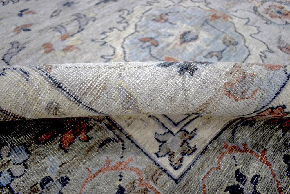 Hand Knotted Distressed traditional 8x10 Ivory and Silver Wool Area Rug - Image 2