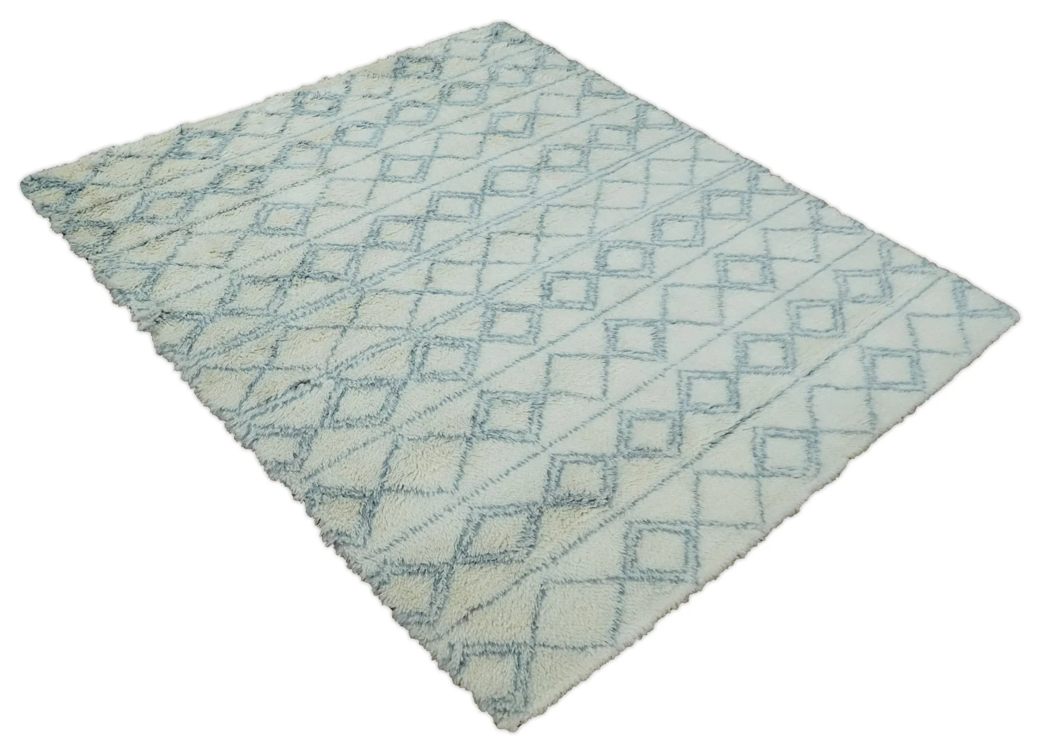 Ivory and Blue 4x6, 5x8 and 8x10 Moroccan Rug | White and Blue Wool Rug | TRD1713 - Image 10