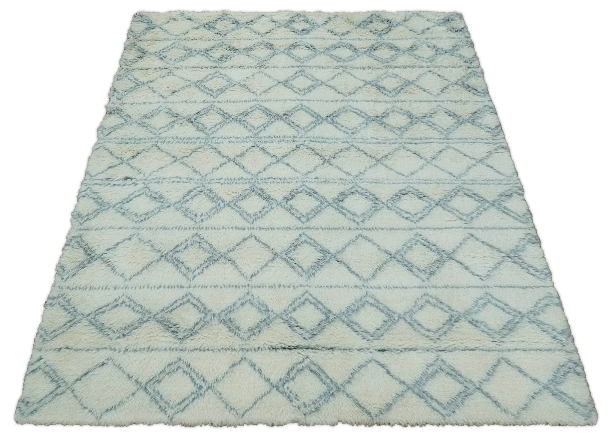 Ivory and Blue 4x6, 5x8 and 8x10 Moroccan Rug | White and Blue Wool Rug | TRD1713 - Image 11
