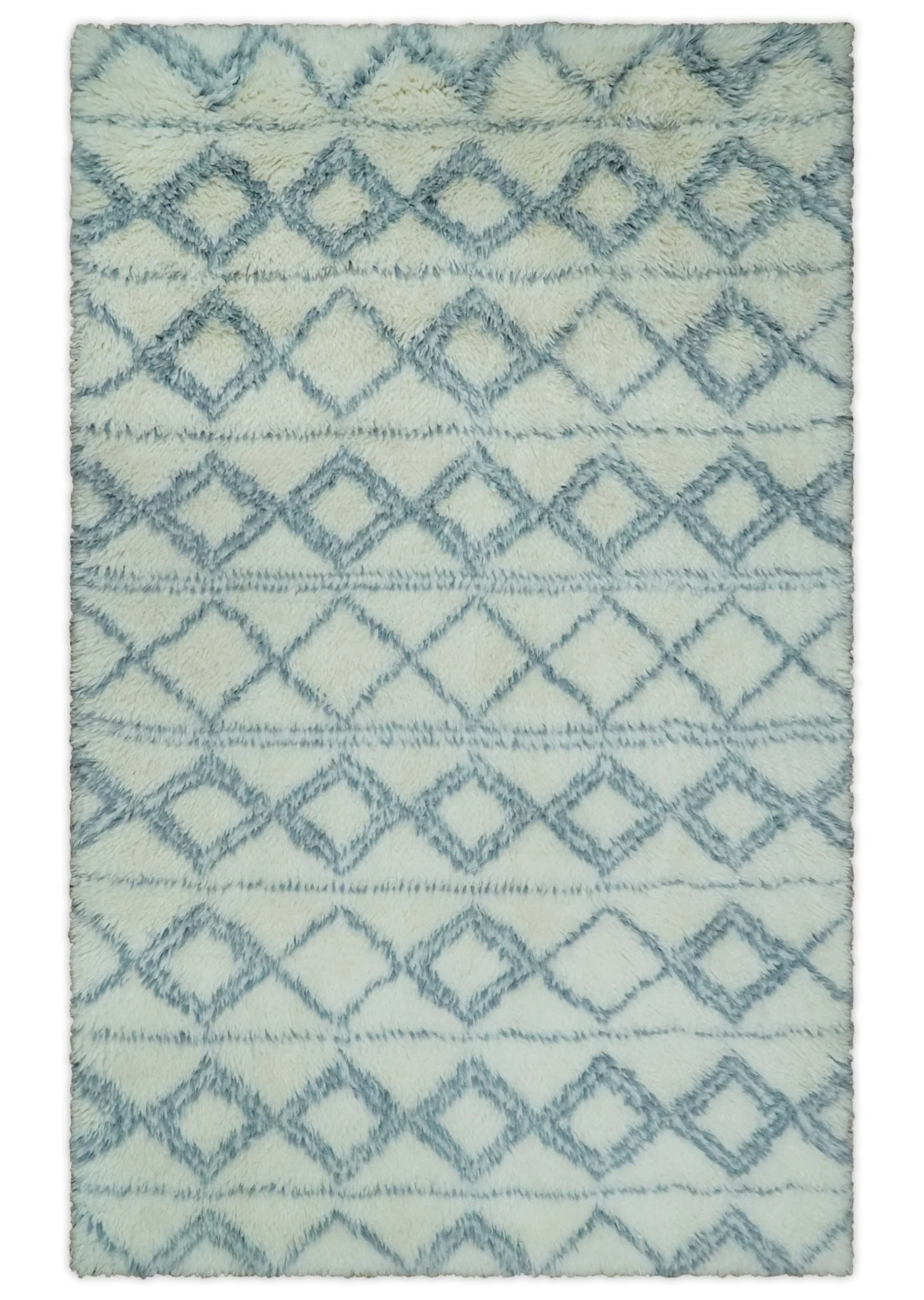 Ivory and Blue 4x6, 5x8 and 8x10 Moroccan Rug | White and Blue Wool Rug | TRD1713 - Image 12