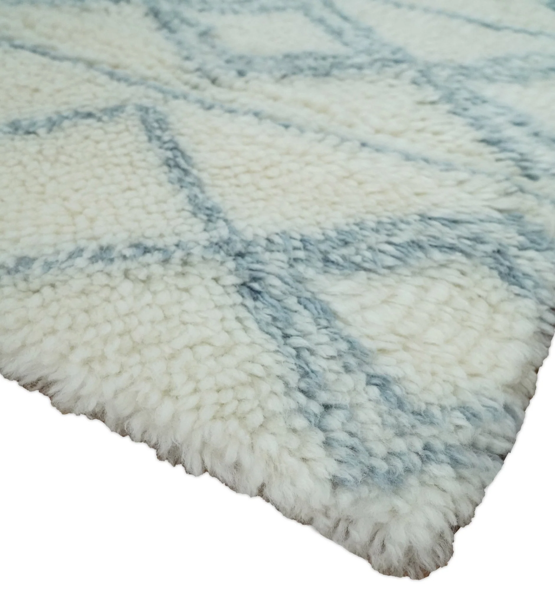Ivory and Blue 4x6, 5x8 and 8x10 Moroccan Rug | White and Blue Wool Rug | TRD1713 - Image 3