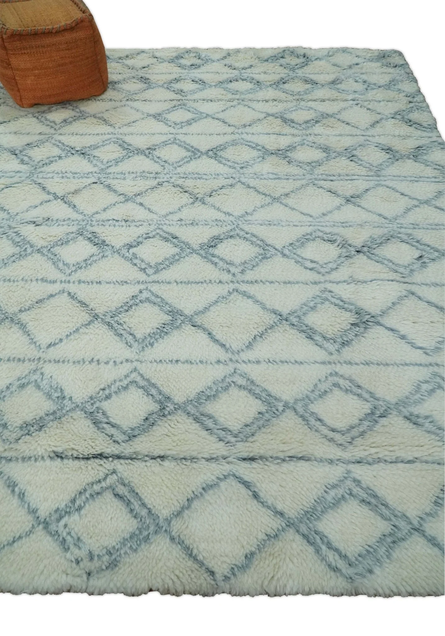 Ivory and Blue 4x6, 5x8 and 8x10 Moroccan Rug | White and Blue Wool Rug | TRD1713 - Image 4