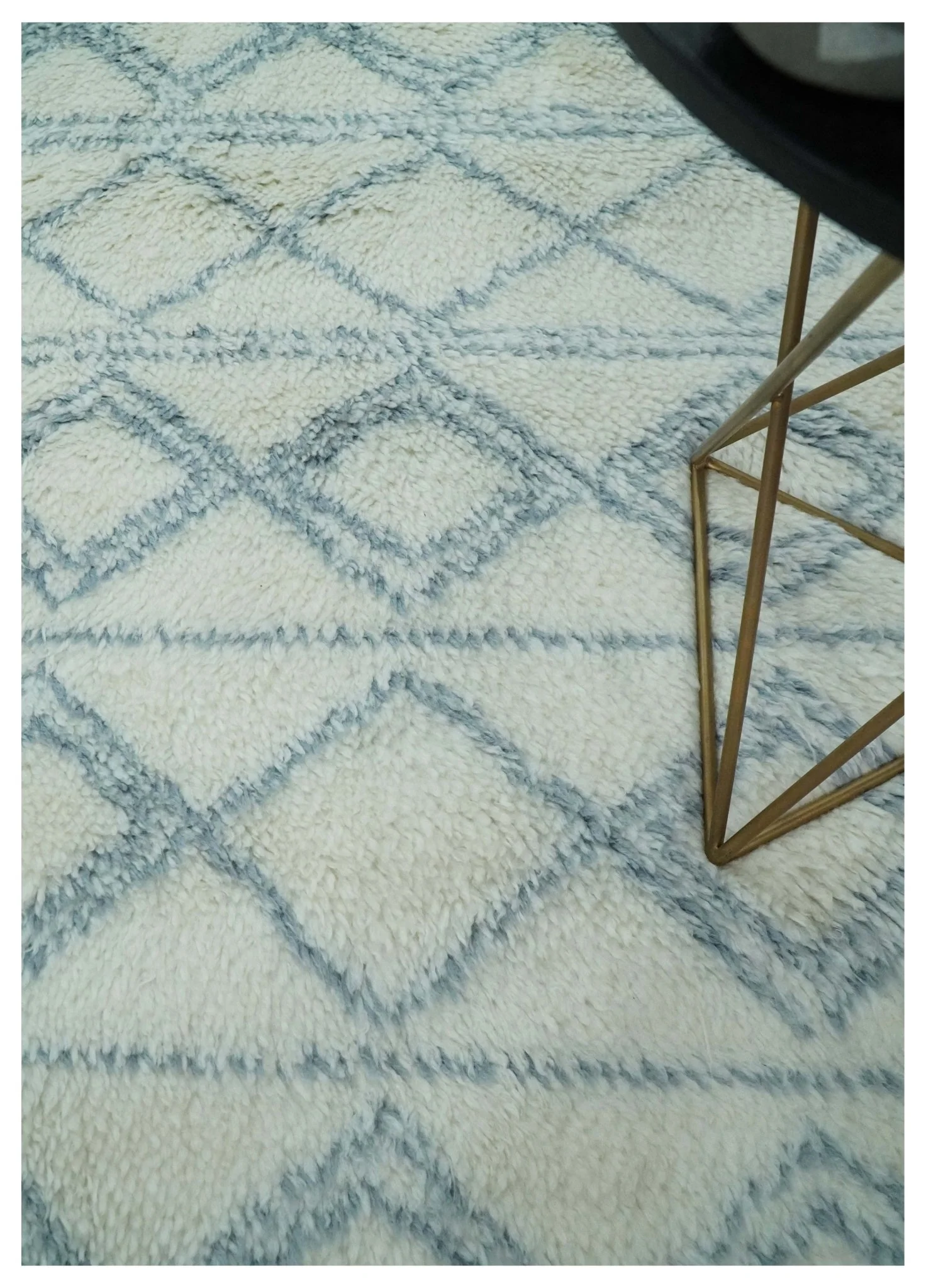 Ivory and Blue 4x6, 5x8 and 8x10 Moroccan Rug | White and Blue Wool Rug | TRD1713 - Image 5